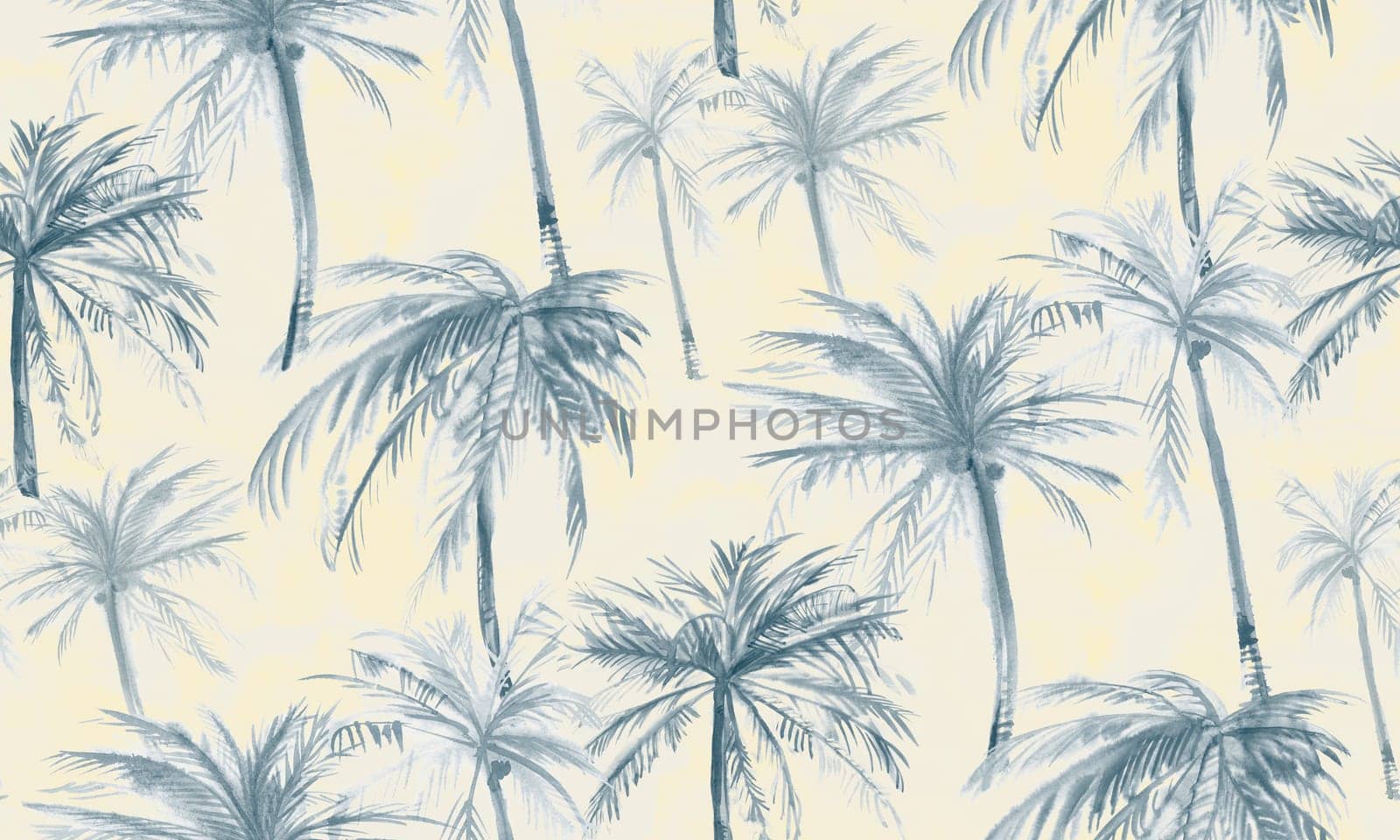 watercolor seamless tropical pattern in discreet shades with coconut trees by MarinaVoyush