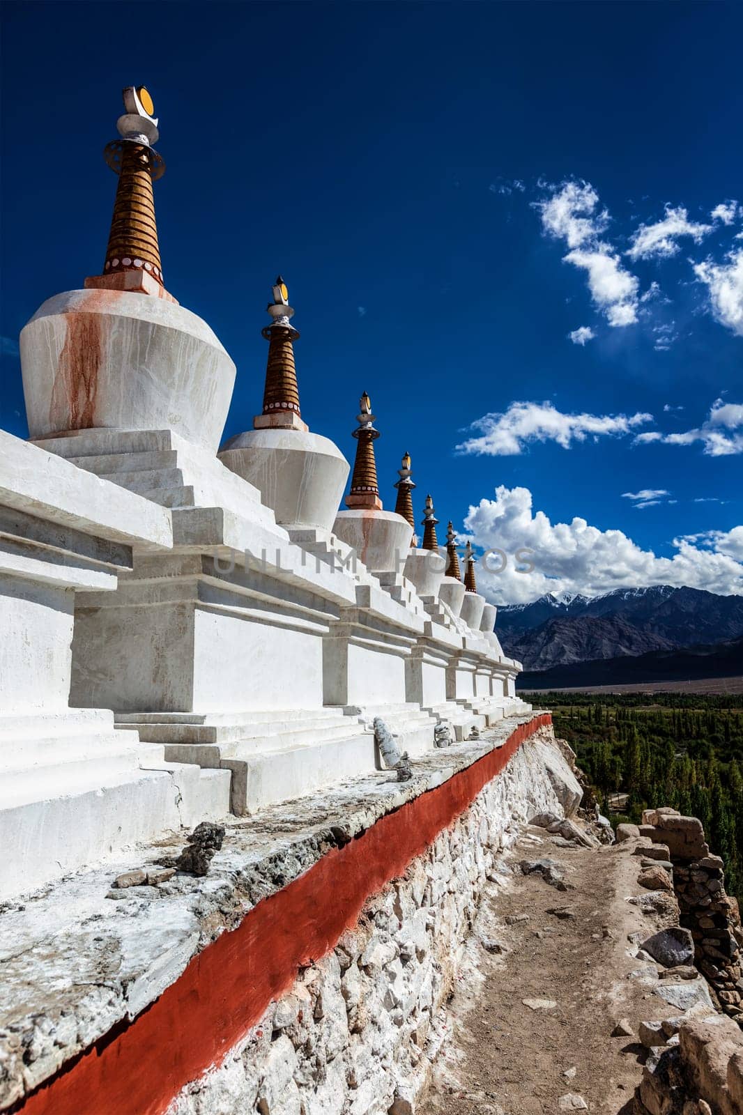 Chortens (Buddhist stupas) outside the Shey palace, Ladakh, India