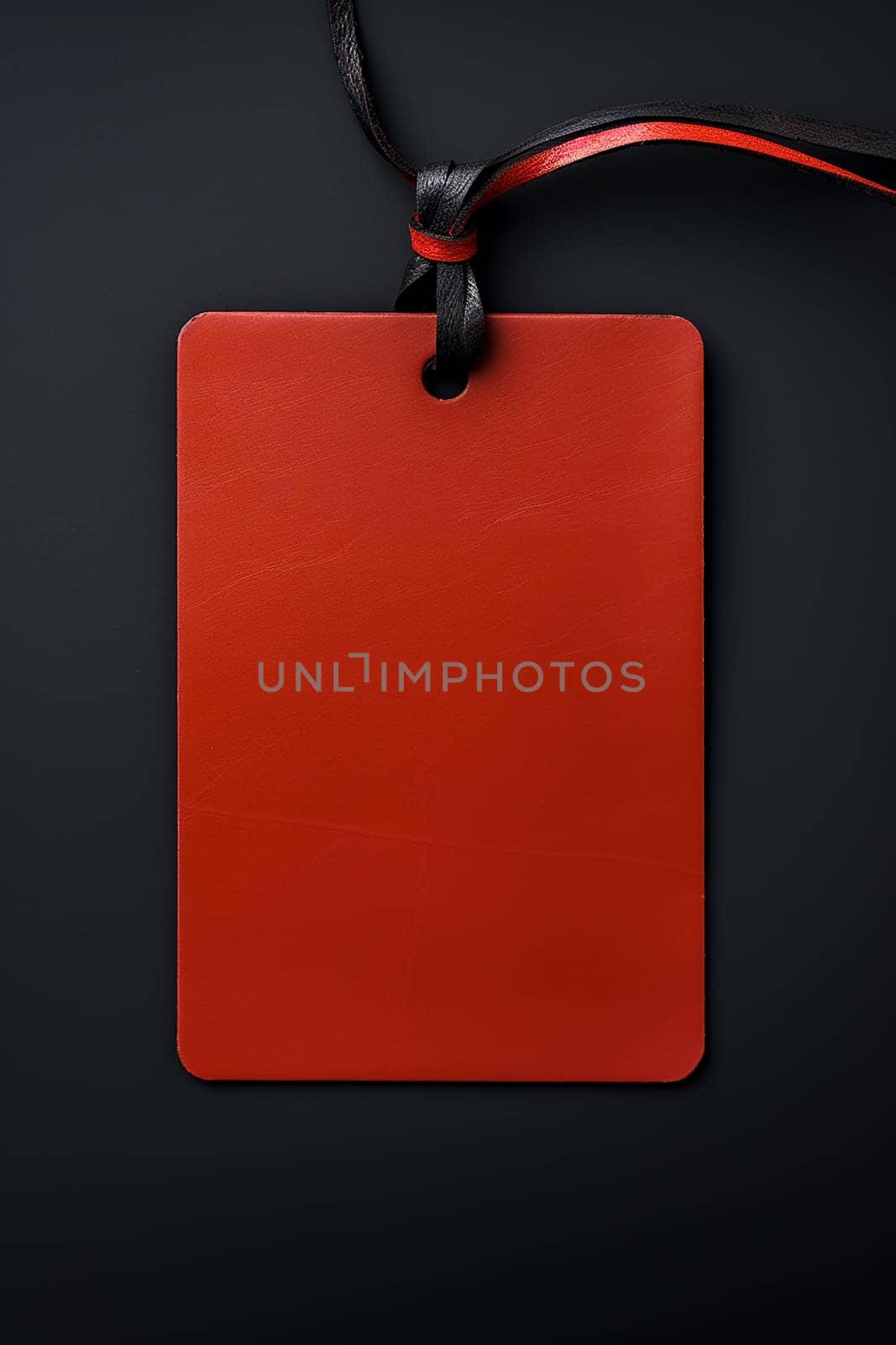 Red empty price tag on black or dark background. Black Friday concept, template copyspace.
