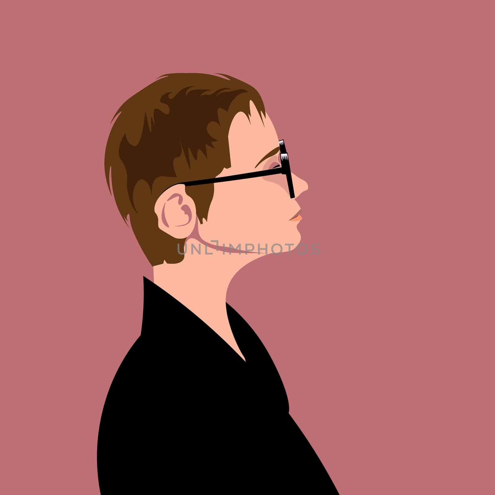 Profile of a young woman who stands and looks into the distance. Side view. Vector flat illustration