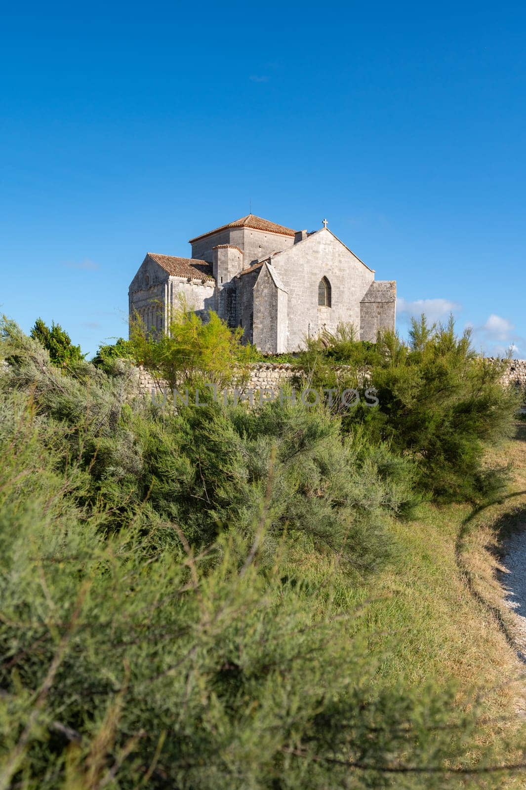 Talmont sur gironde, View of the church Sainte Radegonde 12th century. High quality photo