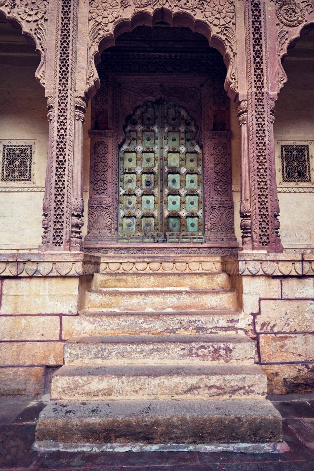 Arched gateway in Mehrangarh fort example of Rajput architecture. Jodhpur, Rajasthan, India