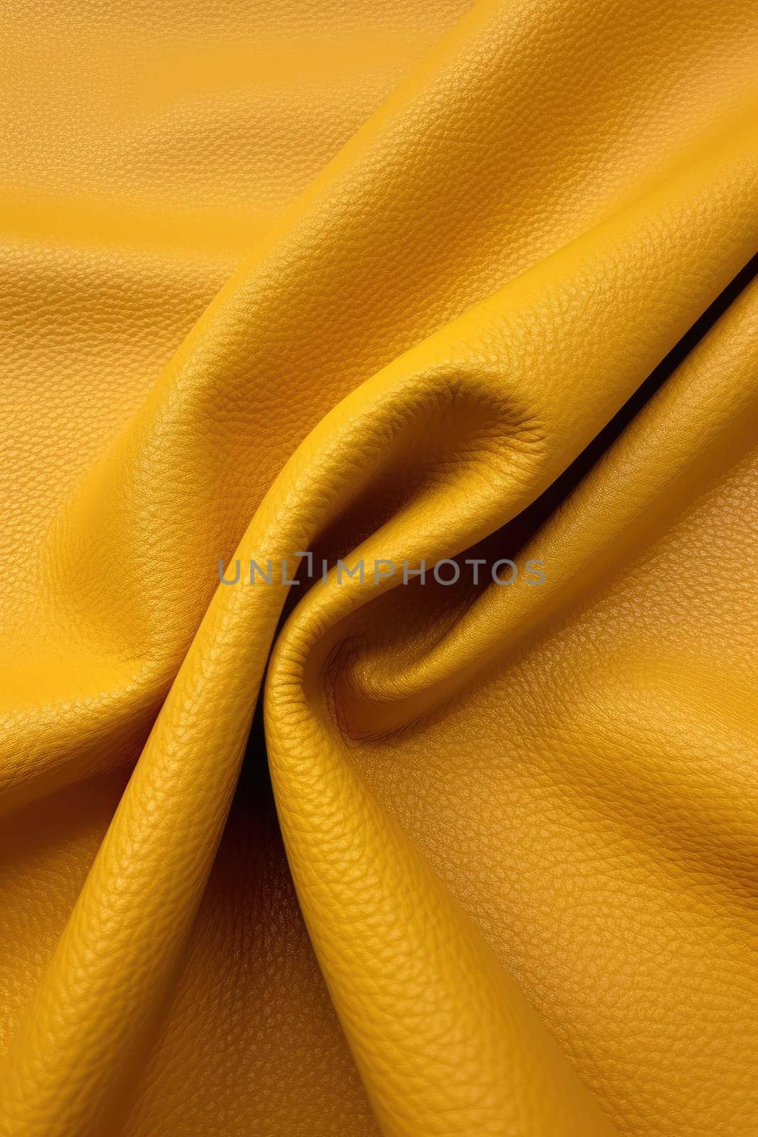 Artificial yellow leather texture with waves and bends, AI Generated