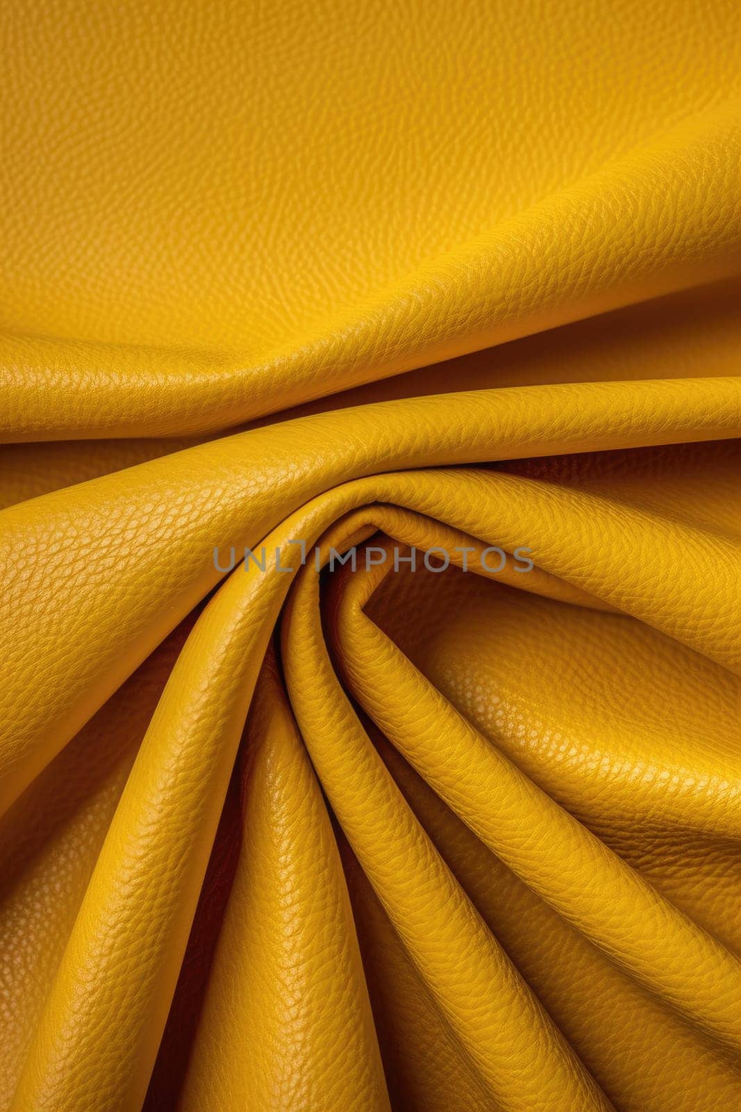 Artificial yellow leather texture with waves and bends, AI Generated