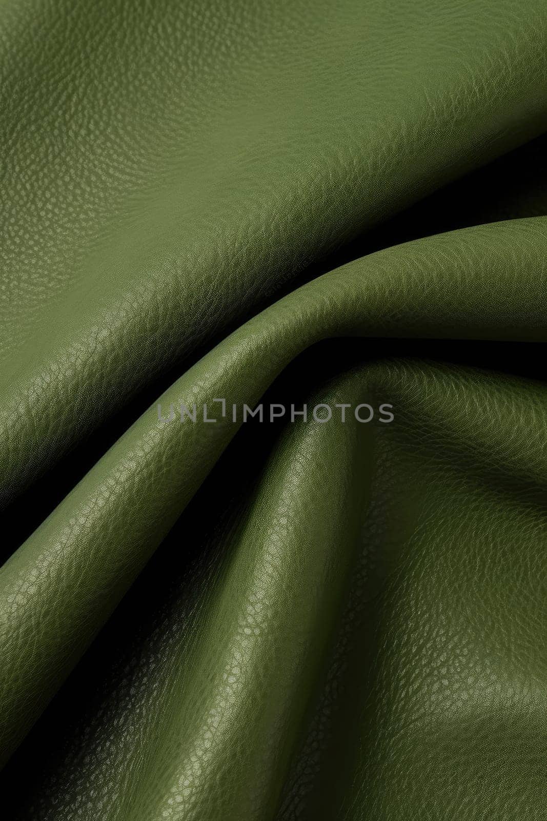 Artificial dark green leather texture with waves and bends, AI Generated