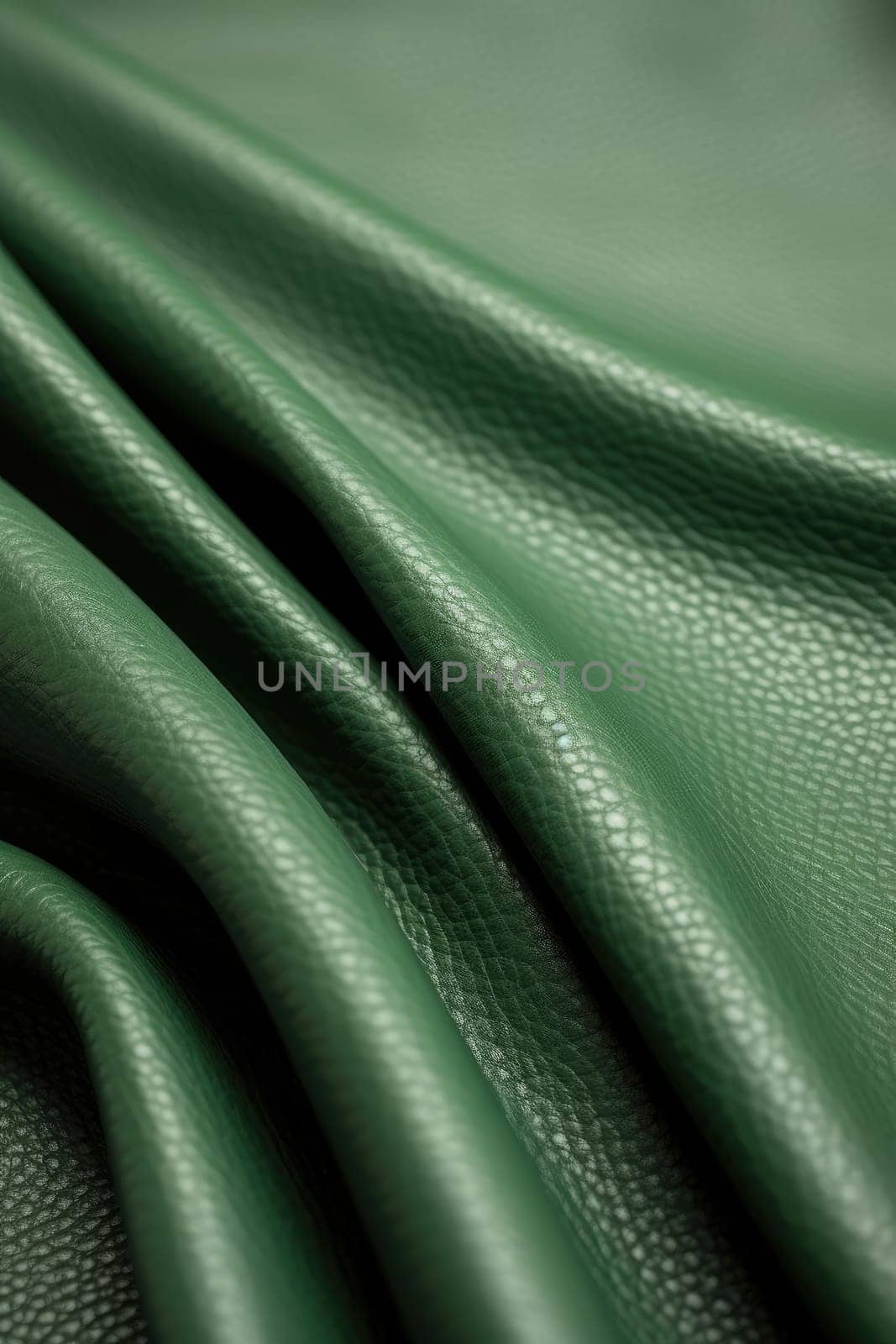 Artificial dark green leather texture with waves and bends, AI Generated