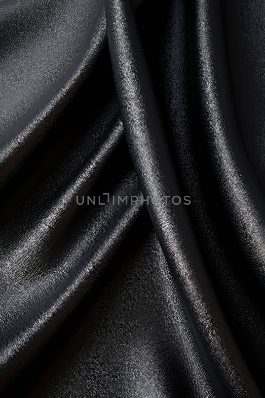 Artificial black leather texture with waves and bends, AI Generated