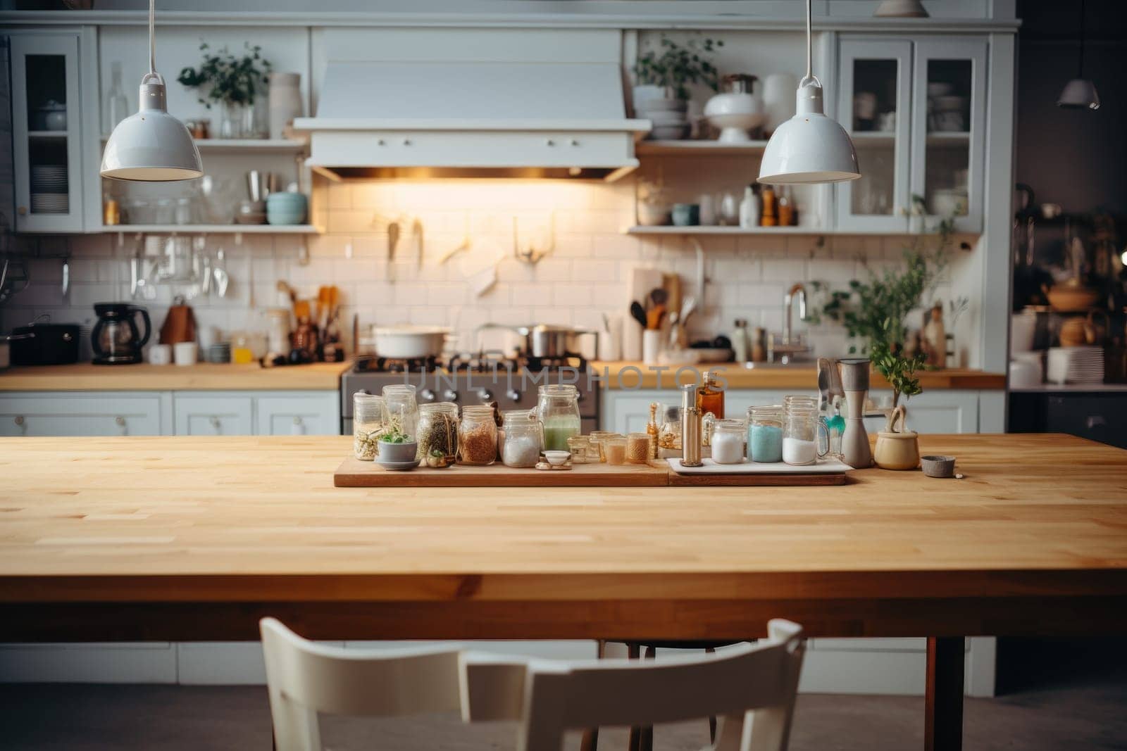 Kitchen room with table morning light time, Generate with Ai by prathanchorruangsak