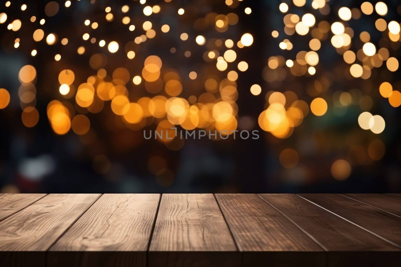 Empty wooden table and bokeh light background. For product display, Generate Ai.
