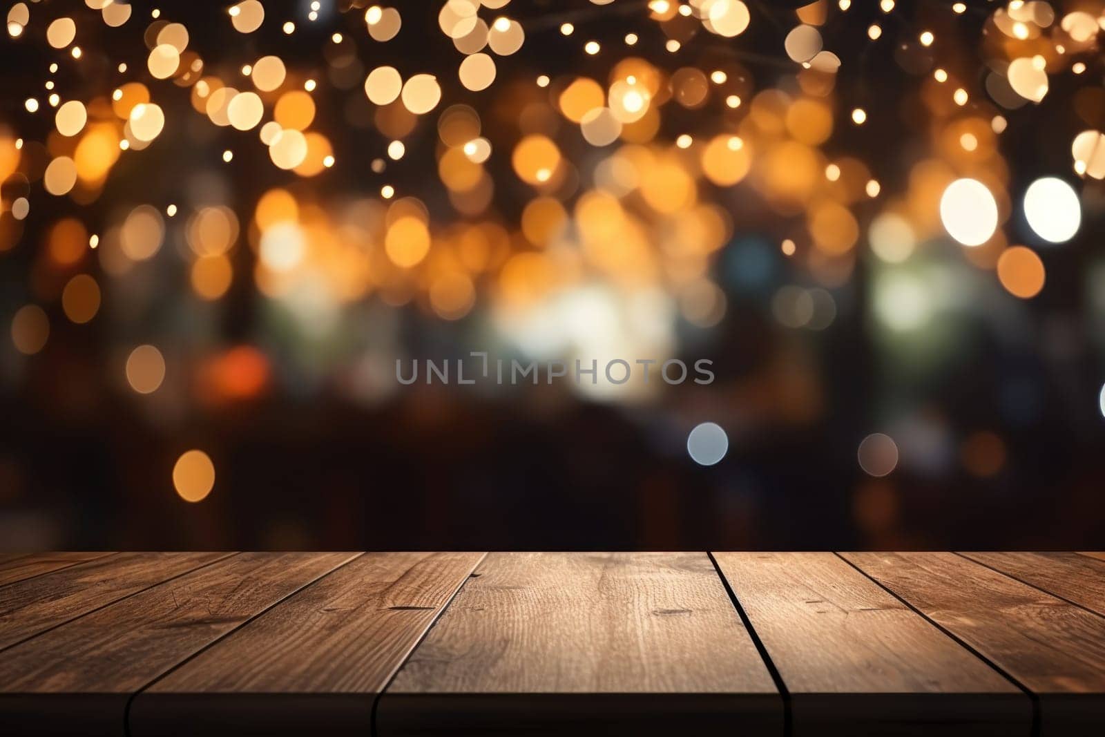 Empty wooden table and bokeh background. For product display, Generate Ai by prathanchorruangsak