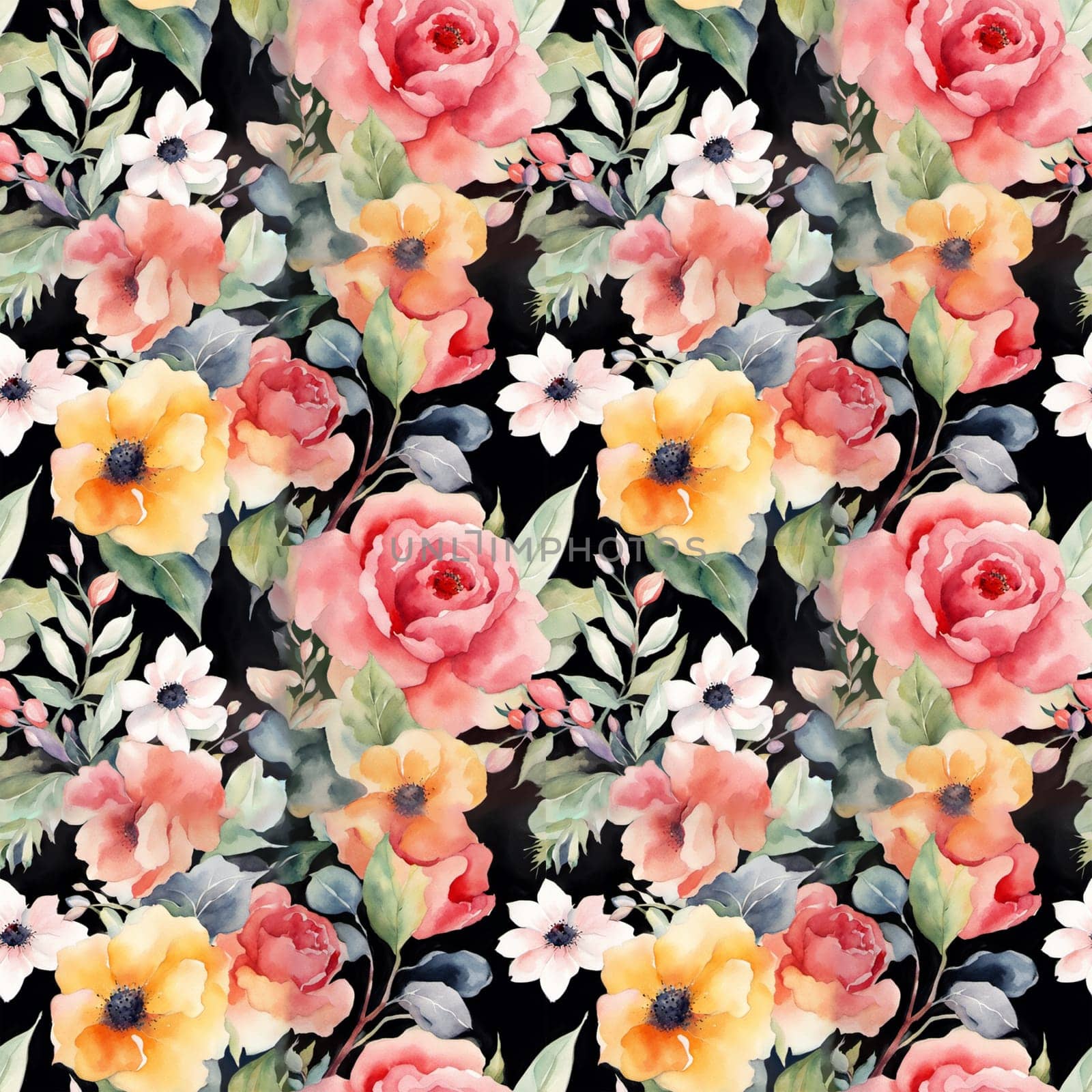 Floral shape watercolor seamless pattern. for wrappers.