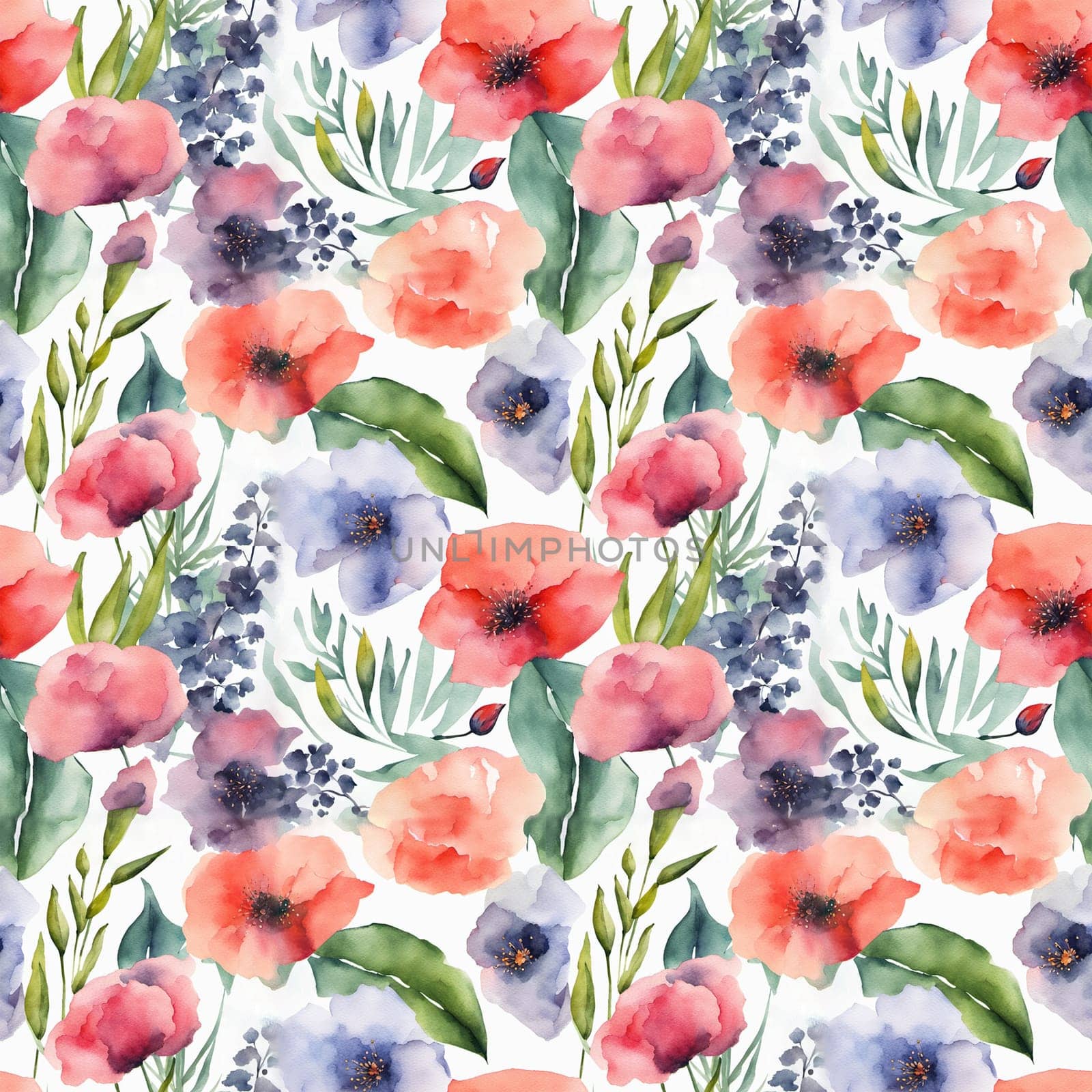Floral shape watercolor seamless pattern. by TriArts