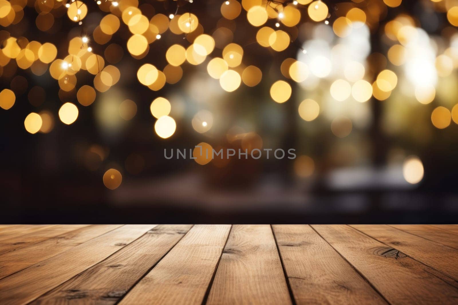 Empty wooden table and bokeh background. For product display, Generate Ai by prathanchorruangsak