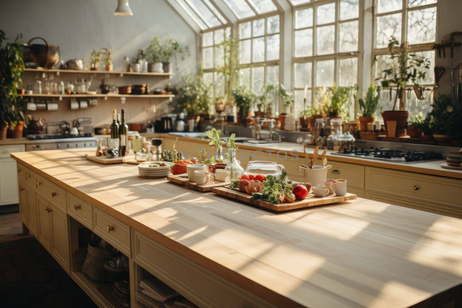 Kitchen room with table morning light time, Generate with Ai.