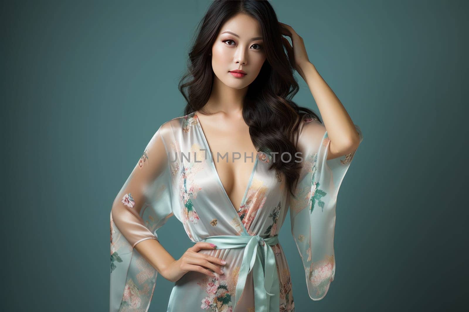 Sexy asian woman wearing bed dress ai Generate.