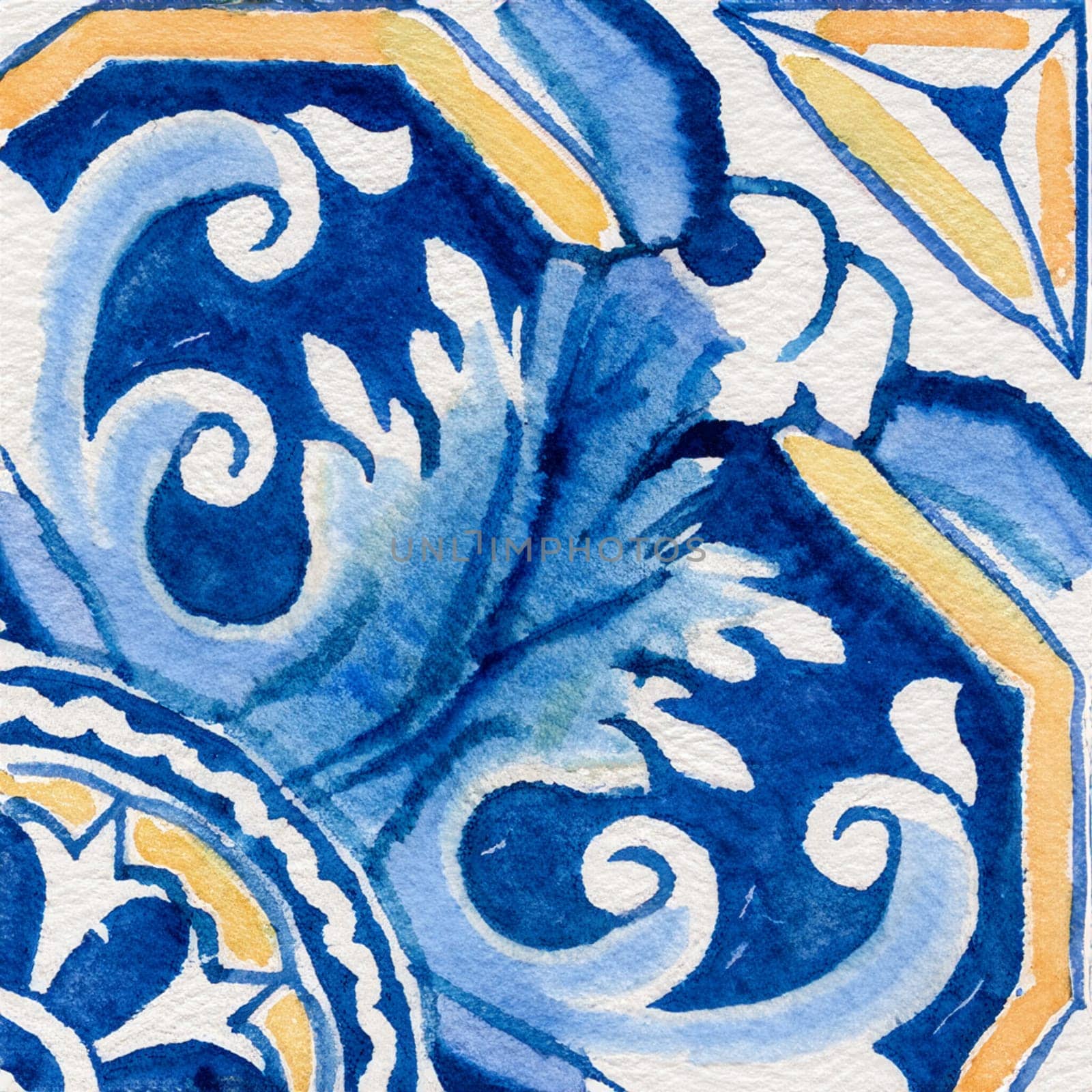 Watercolor illustration of portuguese ceramic tiles pattern by homydesign