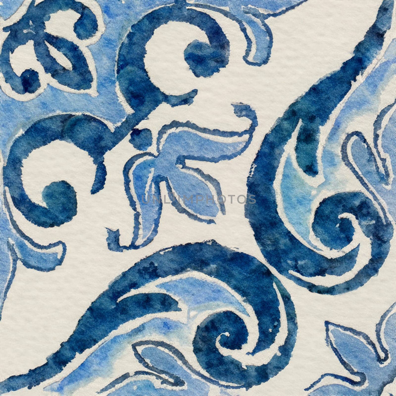 Watercolor illustration of portuguese ceramic tiles pattern by homydesign