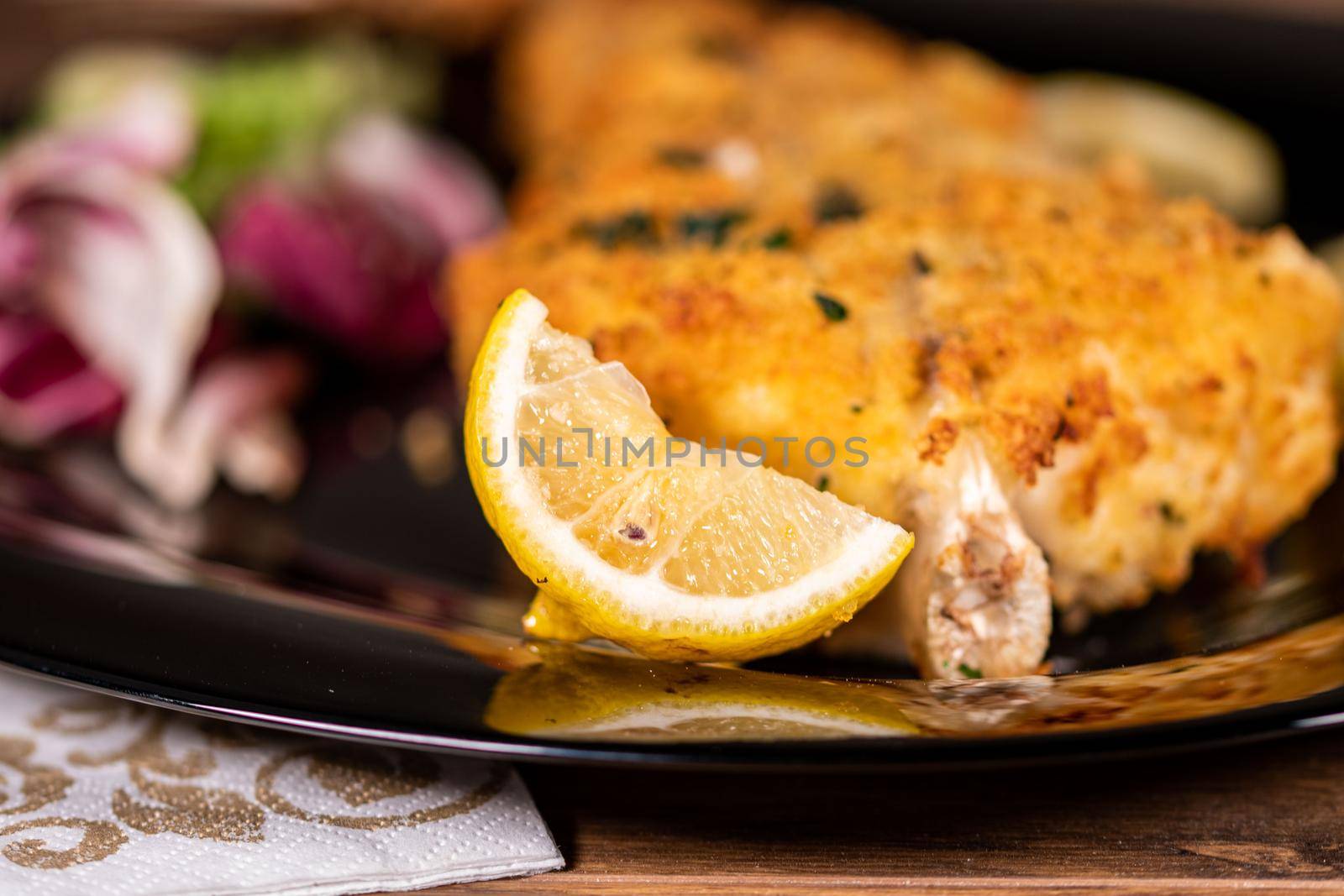 monkfish au gratin dish with composition by carfedeph
