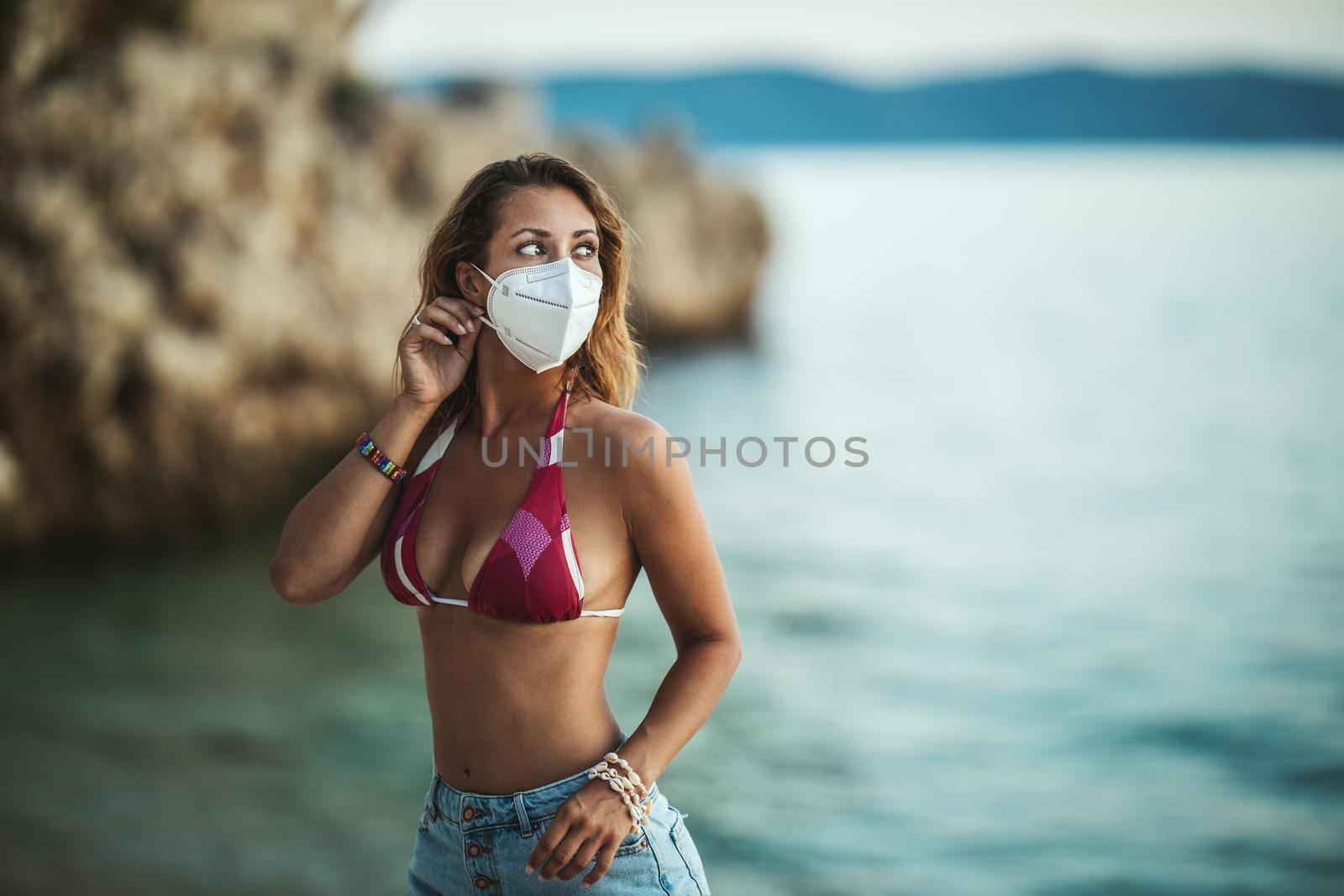 Woman With Face Protective Mask by MilanMarkovic78