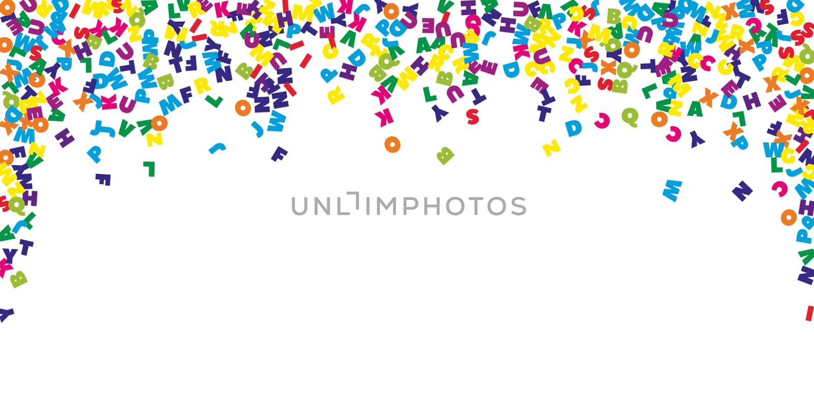 Falling letters of English language. Colorful flying words of Latin alphabet. Foreign languages study concept. Superb back to school banner on white background.