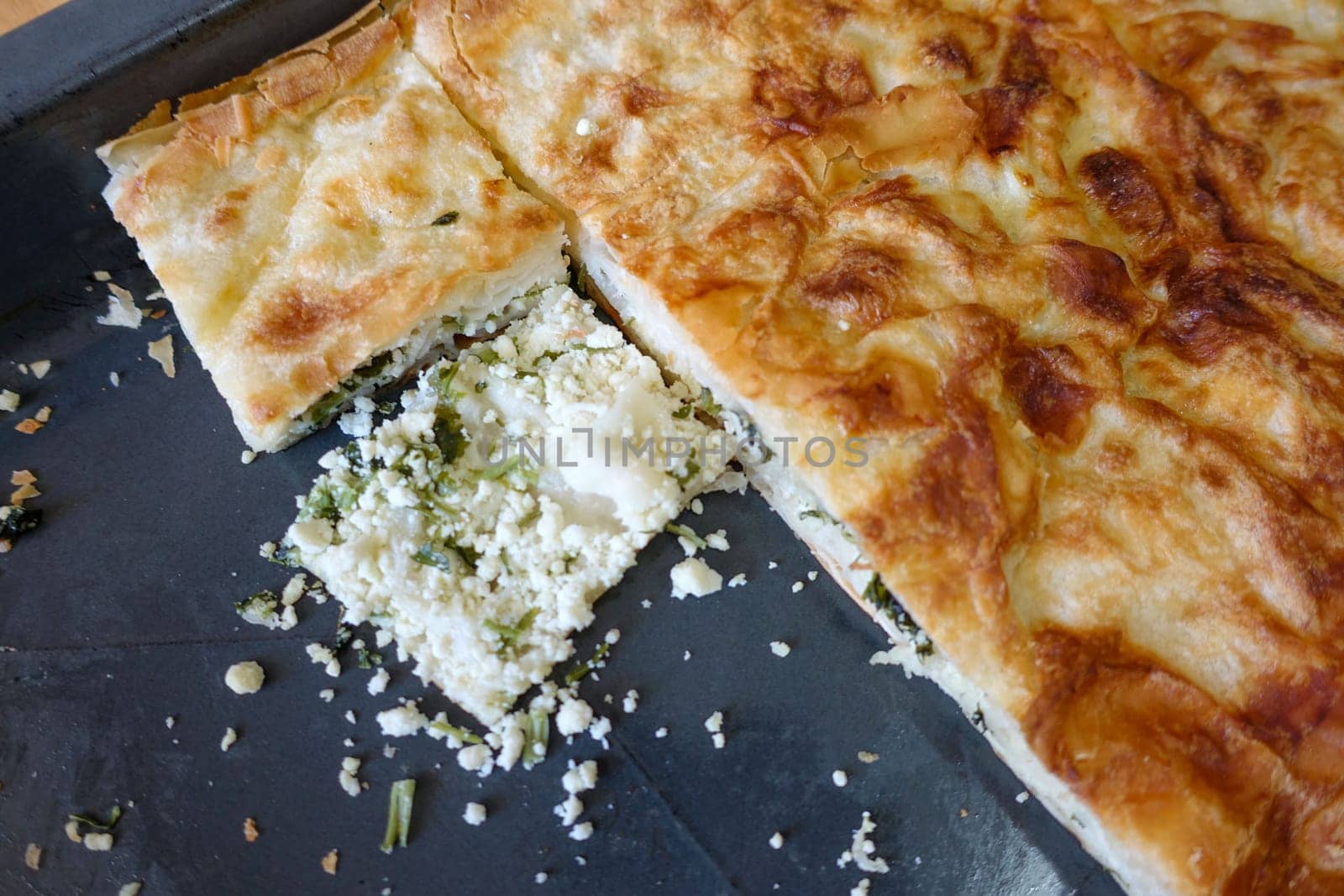 turkish style cheese pie, water borek turkish style close-up, cheese pie, by nhatipoglu