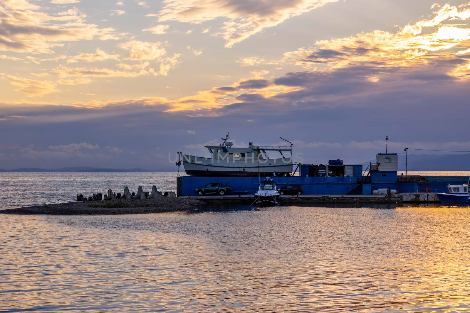 Vladivostok, Russia. Seascape with a view of the ships at the pier of the city.