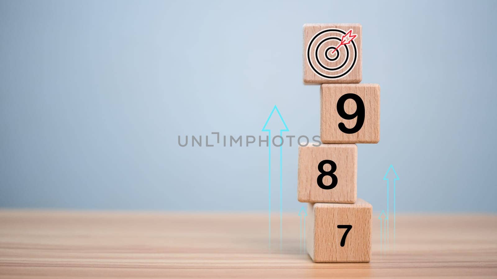 Numbers sequencing almost reaching goals and achievements on wooden blocks. Startup concept. Business concept. Management concept. Business planning concept. by Unimages2527