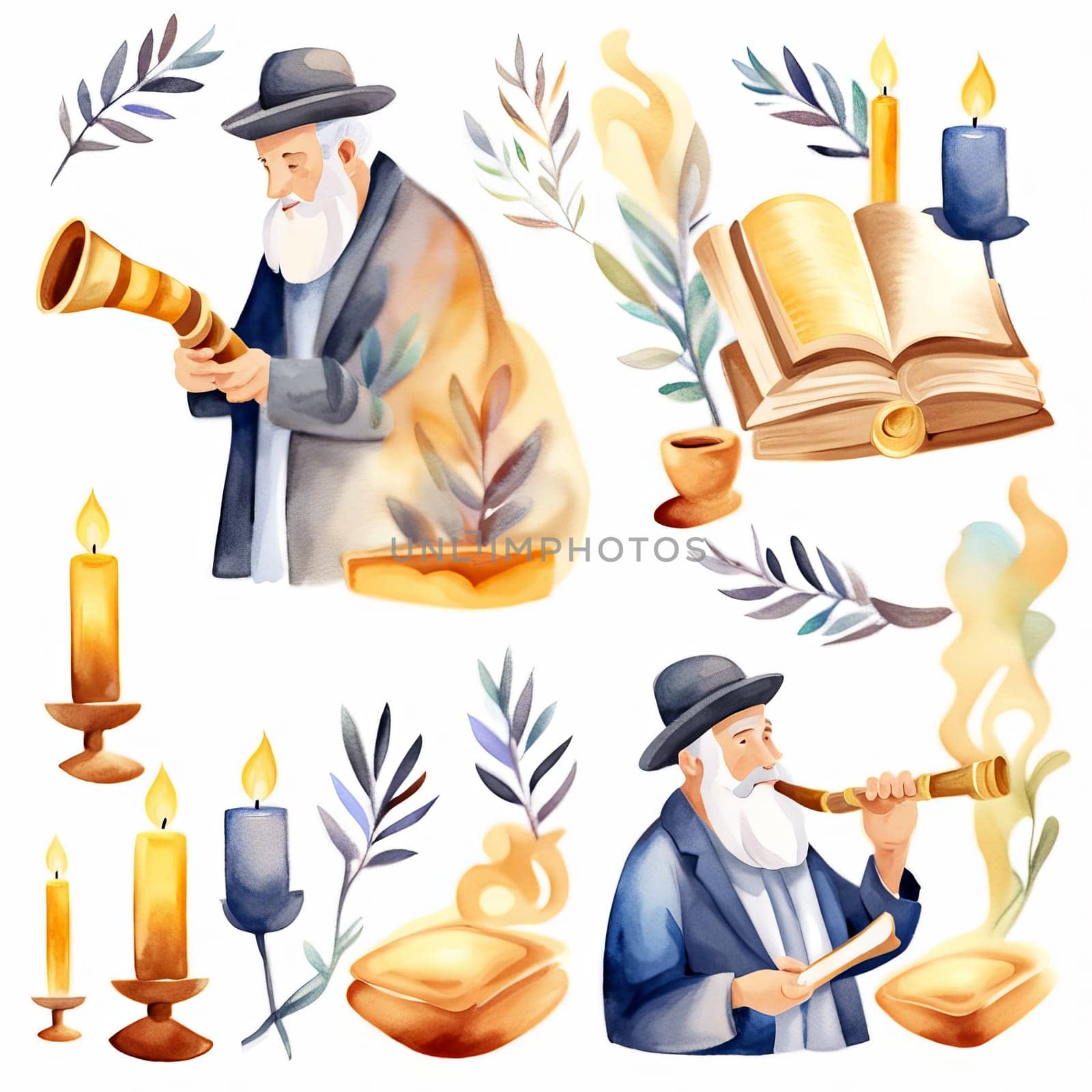 Set of Yom Kippur ceremonial object illustration