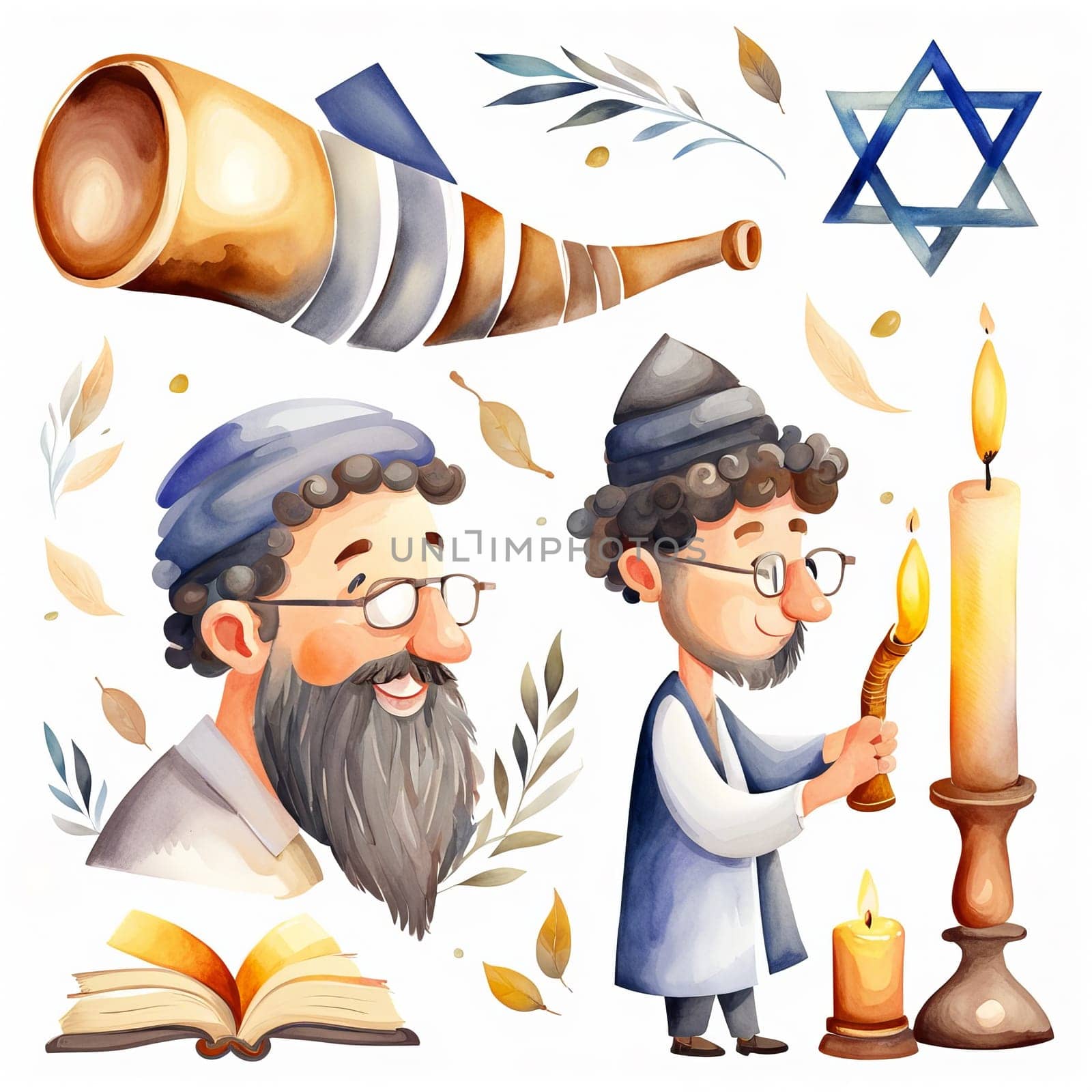 Set of Yom Kippur ceremonial object illustration by EkaterinaPereslavtseva