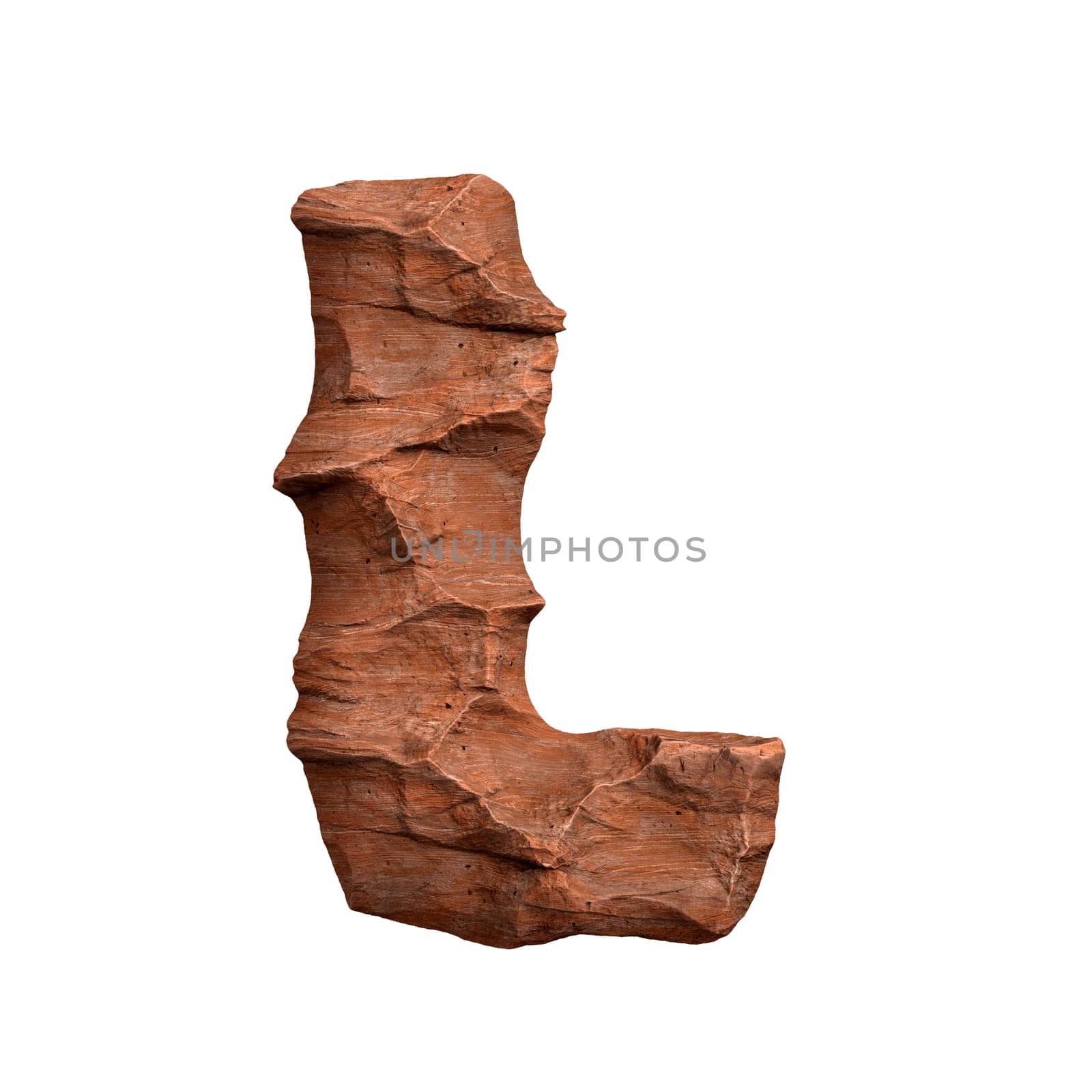 Desert sandstone letter L - Uppercase 3d red rock font isolated on white background. This alphabet is perfect for creative illustrations related but not limited to Arizona, geology, desert...