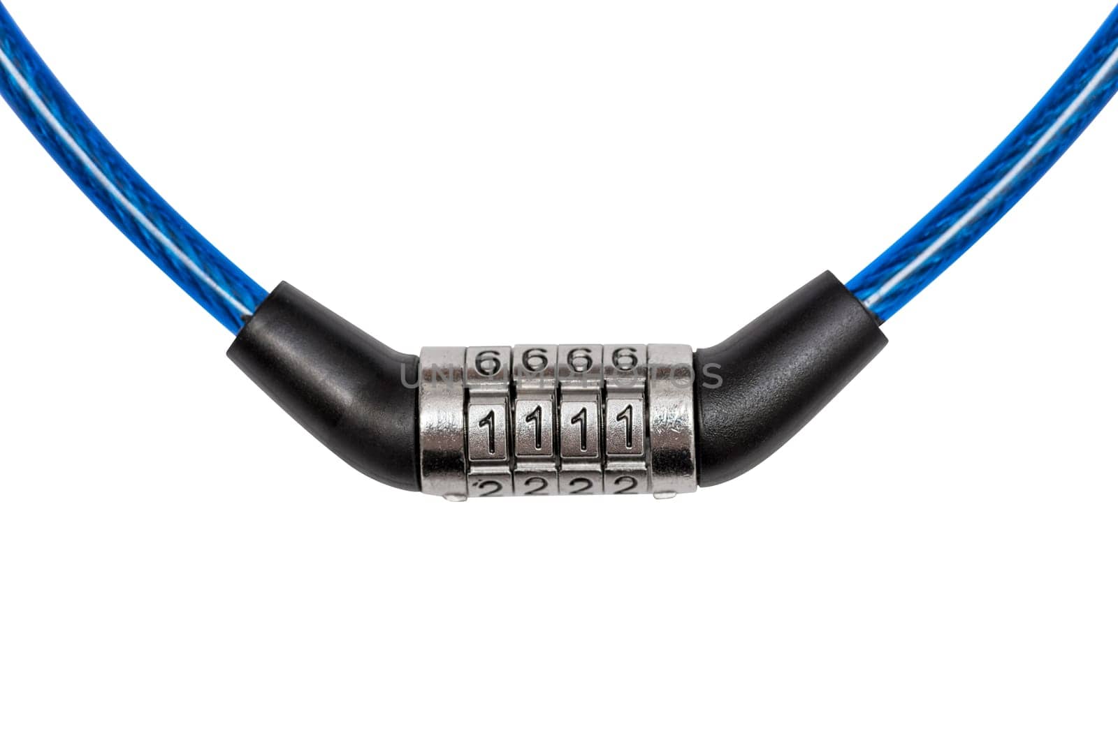 Bicycle combination lock close up on white background. Anti-theft device. Cipher lock on white background.