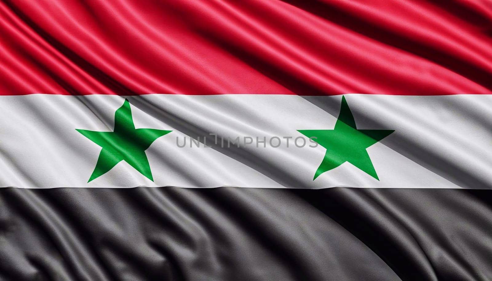 Syria flag with folds with visible satin texture by dec925