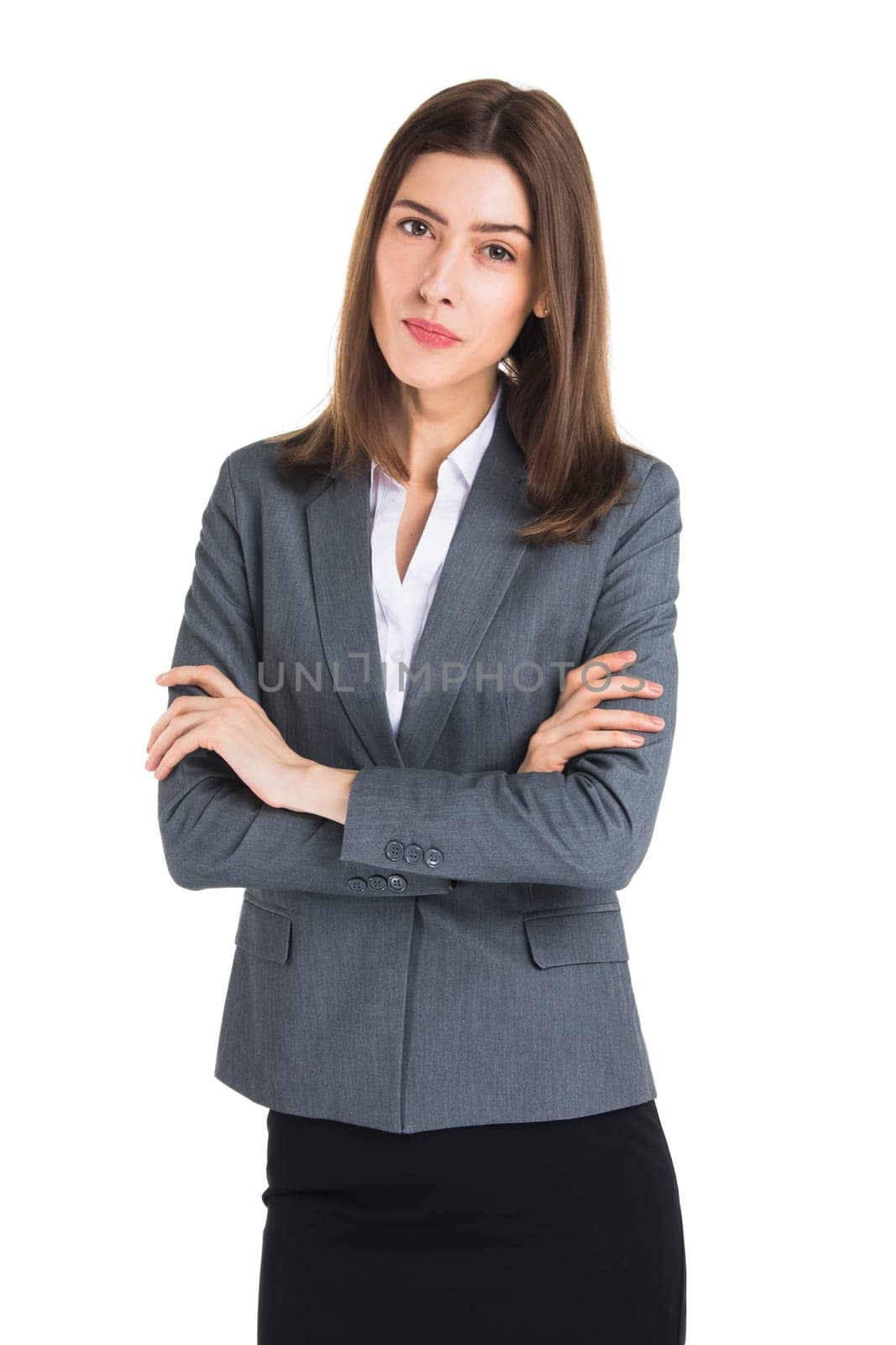 Business woman thinking in looking pensive and doubt isolated on white background