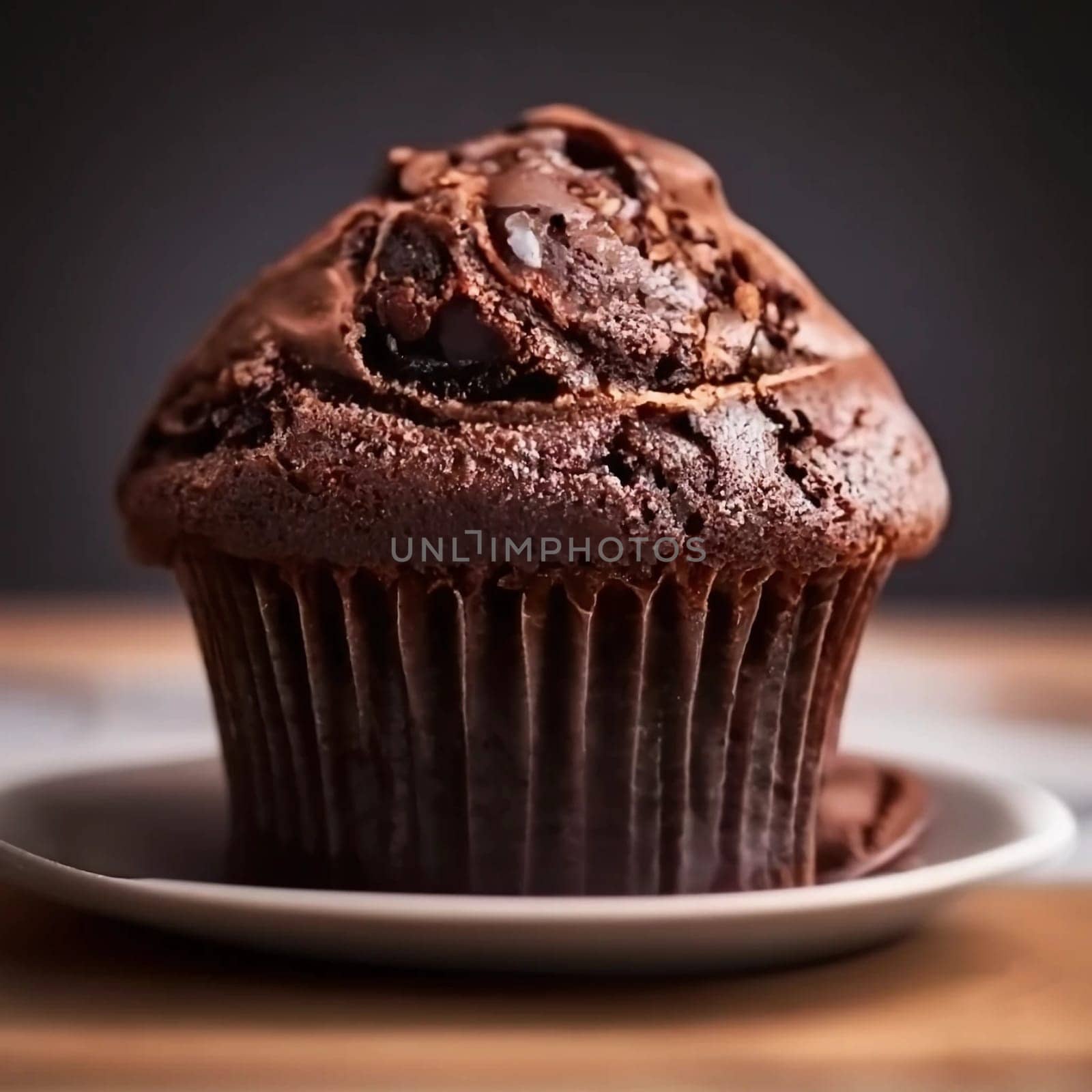 Chocolate muffin stock images. Chocolate muffin isolated on a brown background with copy space for text. One delicious muffin stock images. Chocolate muffin frame