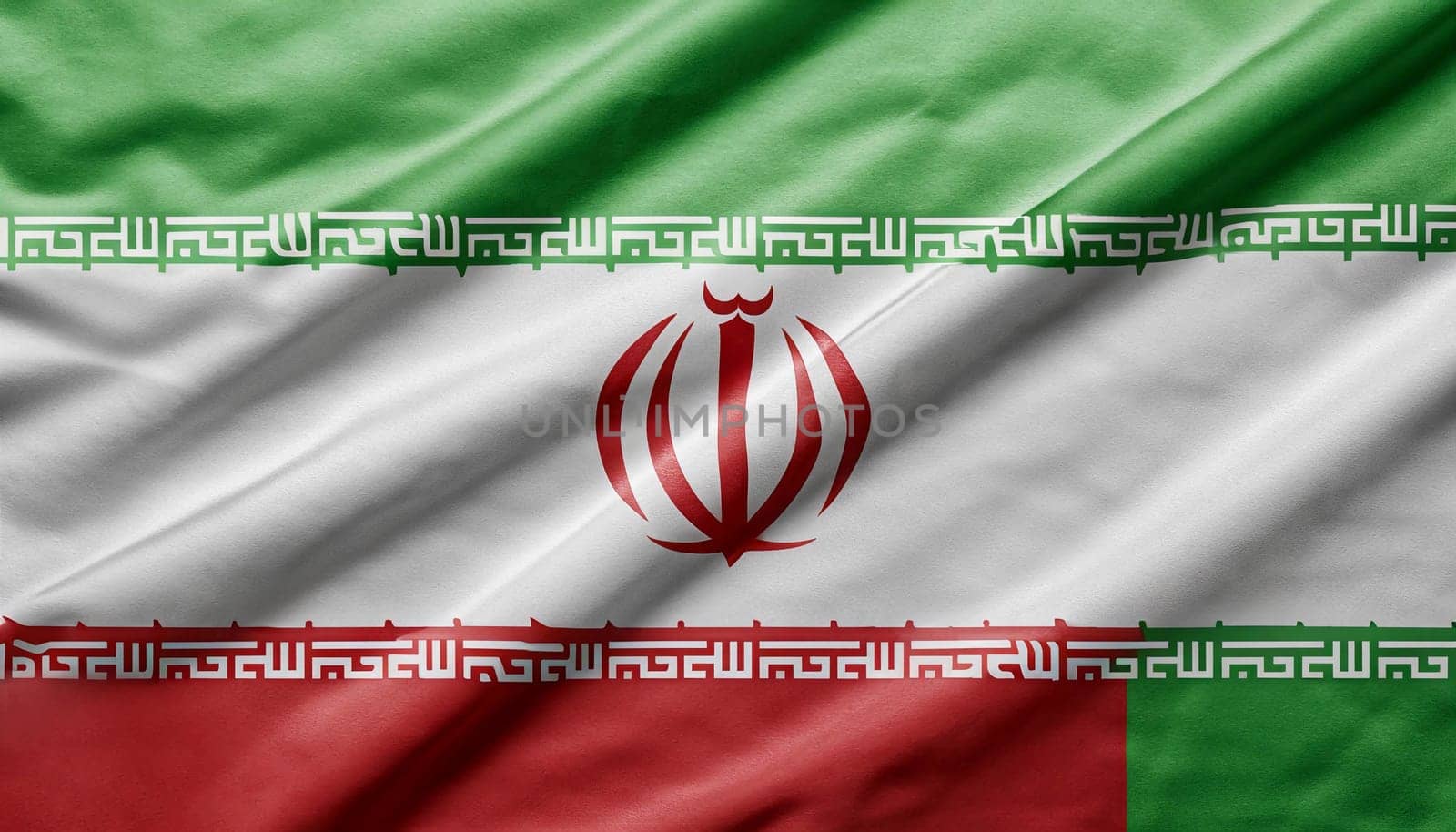 Iran flag is depicted on a sports cloth fabric with many folds. Sport team banner