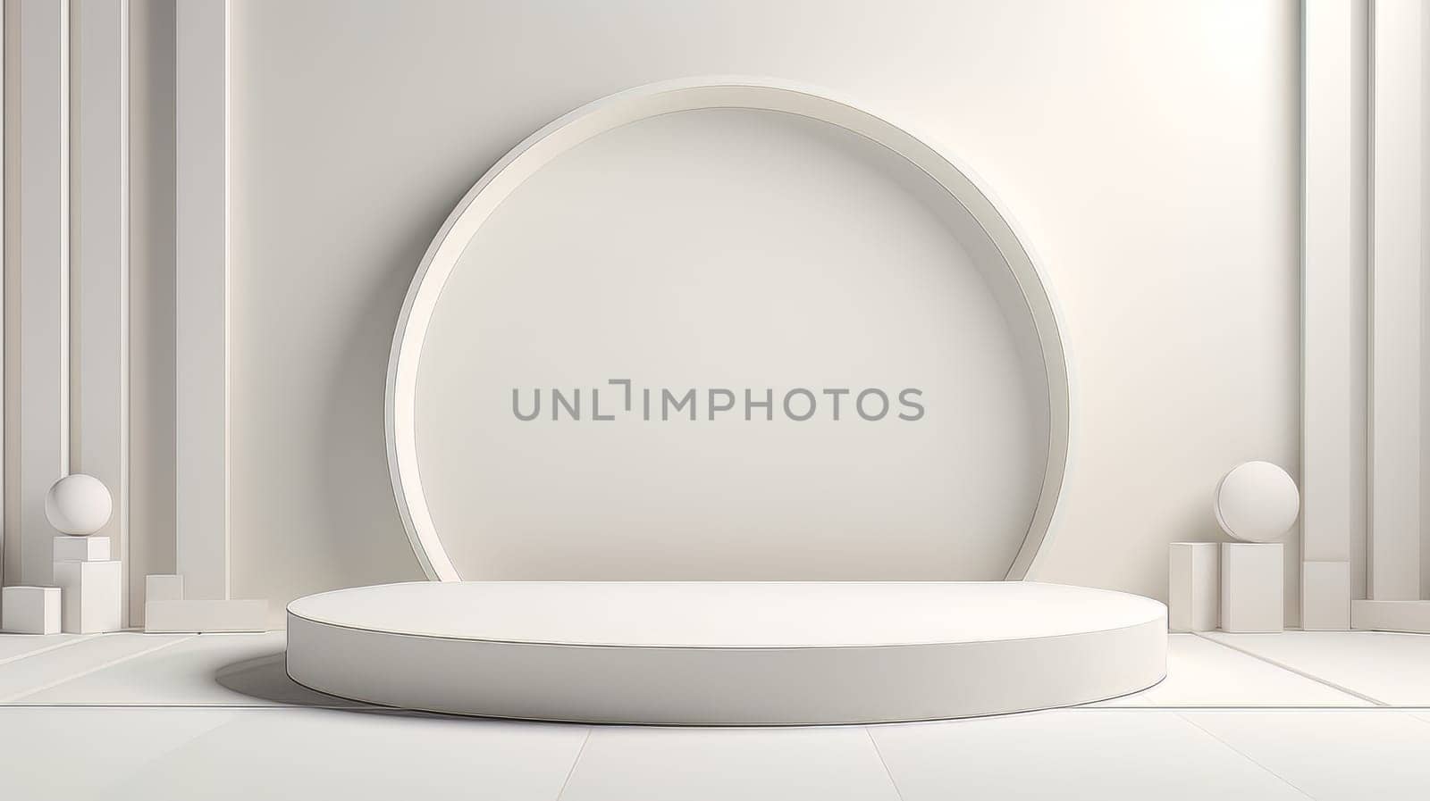 Abstract minimalistic monochrome scene with geometric shapes. White 3D visualization AI by but_photo