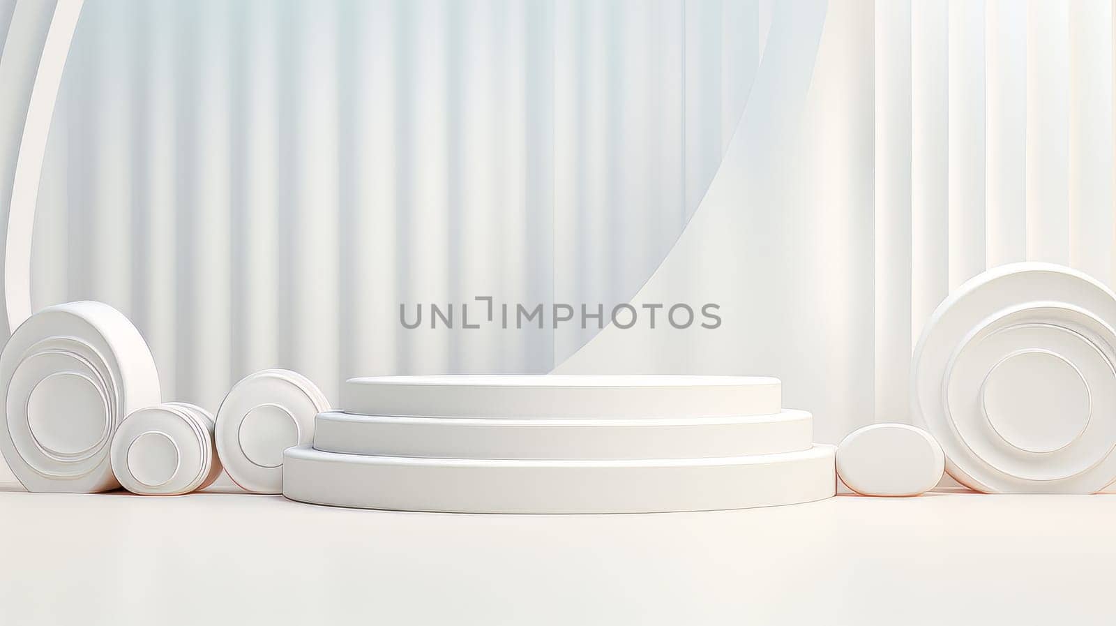 Abstract minimalistic monochrome scene with geometric shapes. White 3D visualization AI by but_photo
