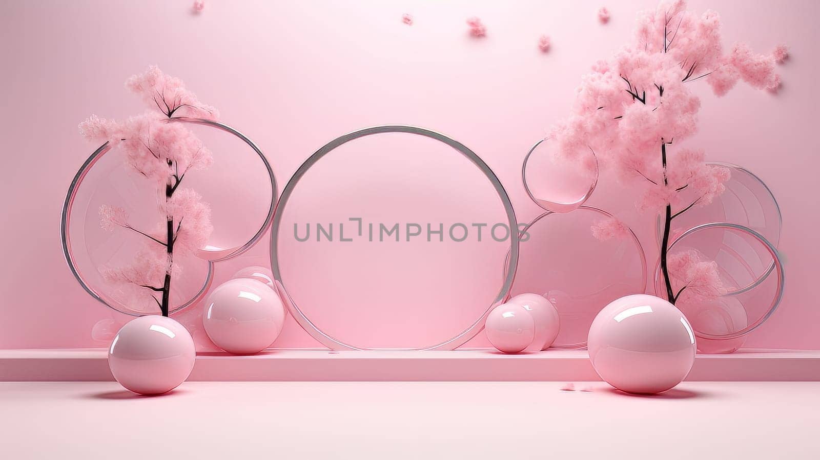 Pink Abstract 3D Elegant Podium Stage. Modern 3D Rendered Room with geometric shapes, cosmetic product display stage. generative AI