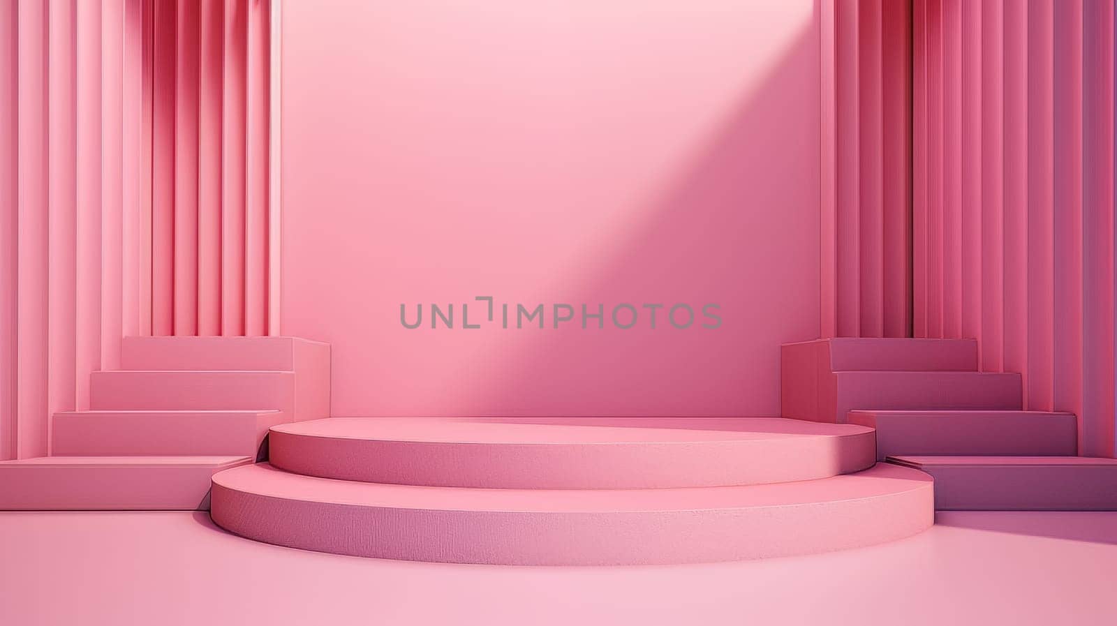 Pink Abstract 3D Elegant Podium Stage. Modern 3D Rendered Room with geometric shapes, cosmetic product display stage. generative AI