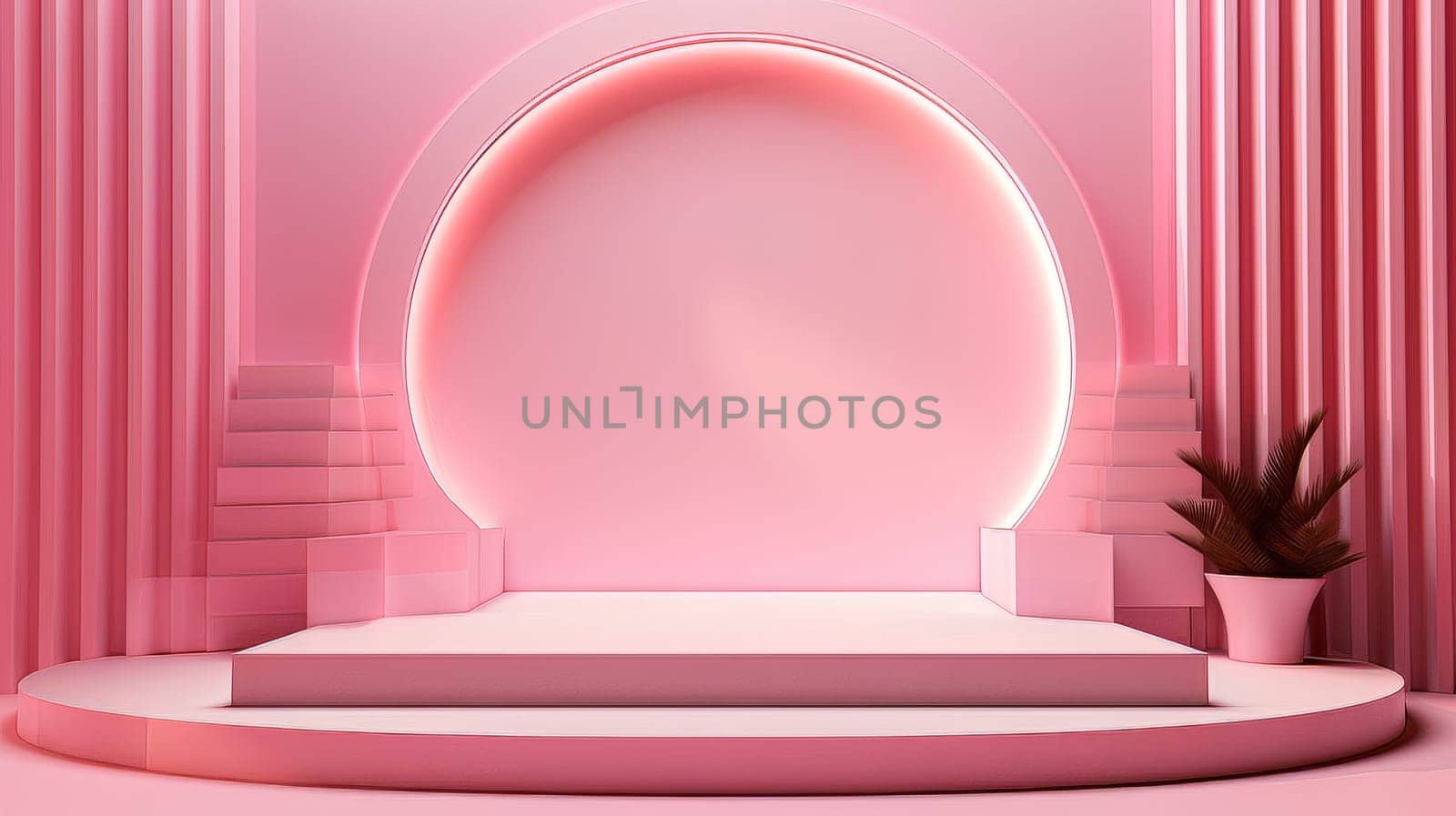 Abstract minimalistic monochrome scene with geometric shapes. Pink 3D visualization AI by but_photo