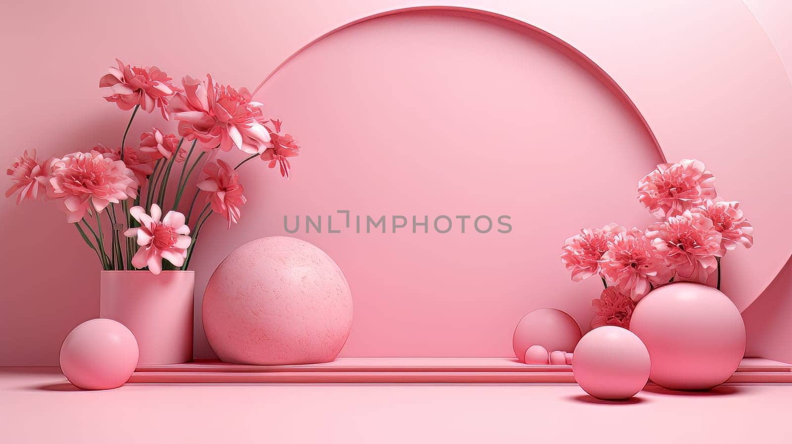 Abstract minimalistic monochrome scene with geometric shapes. Pink 3D visualization AI by but_photo