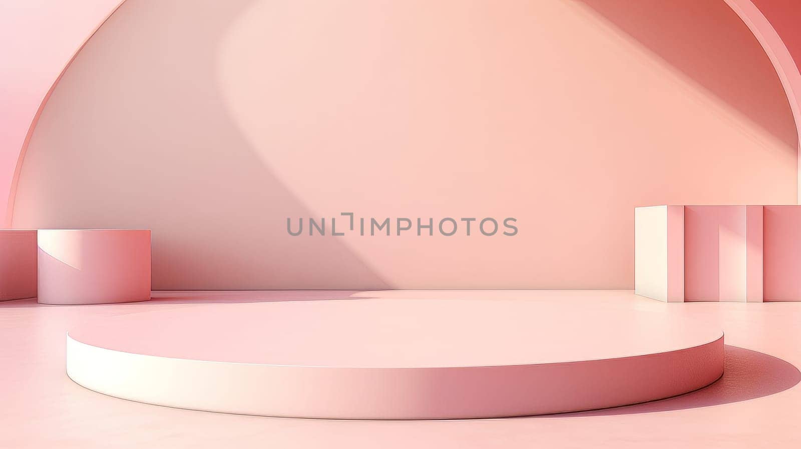 Abstract minimalistic monochrome scene with geometric shapes. Pink 3D visualization AI by but_photo