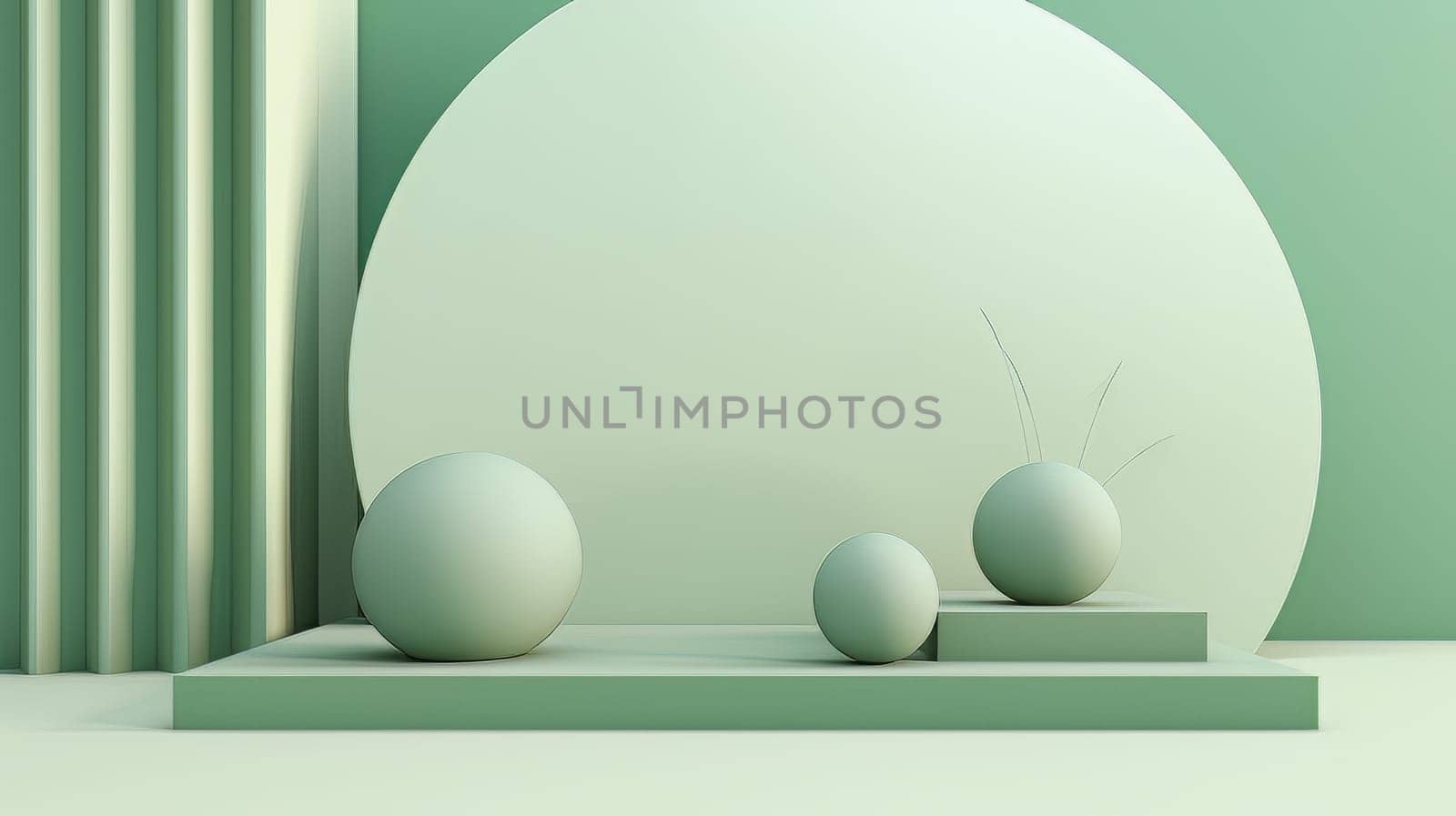 Abstract minimalistic monochrome scene with geometric shapes. Green 3D visualization AI by but_photo