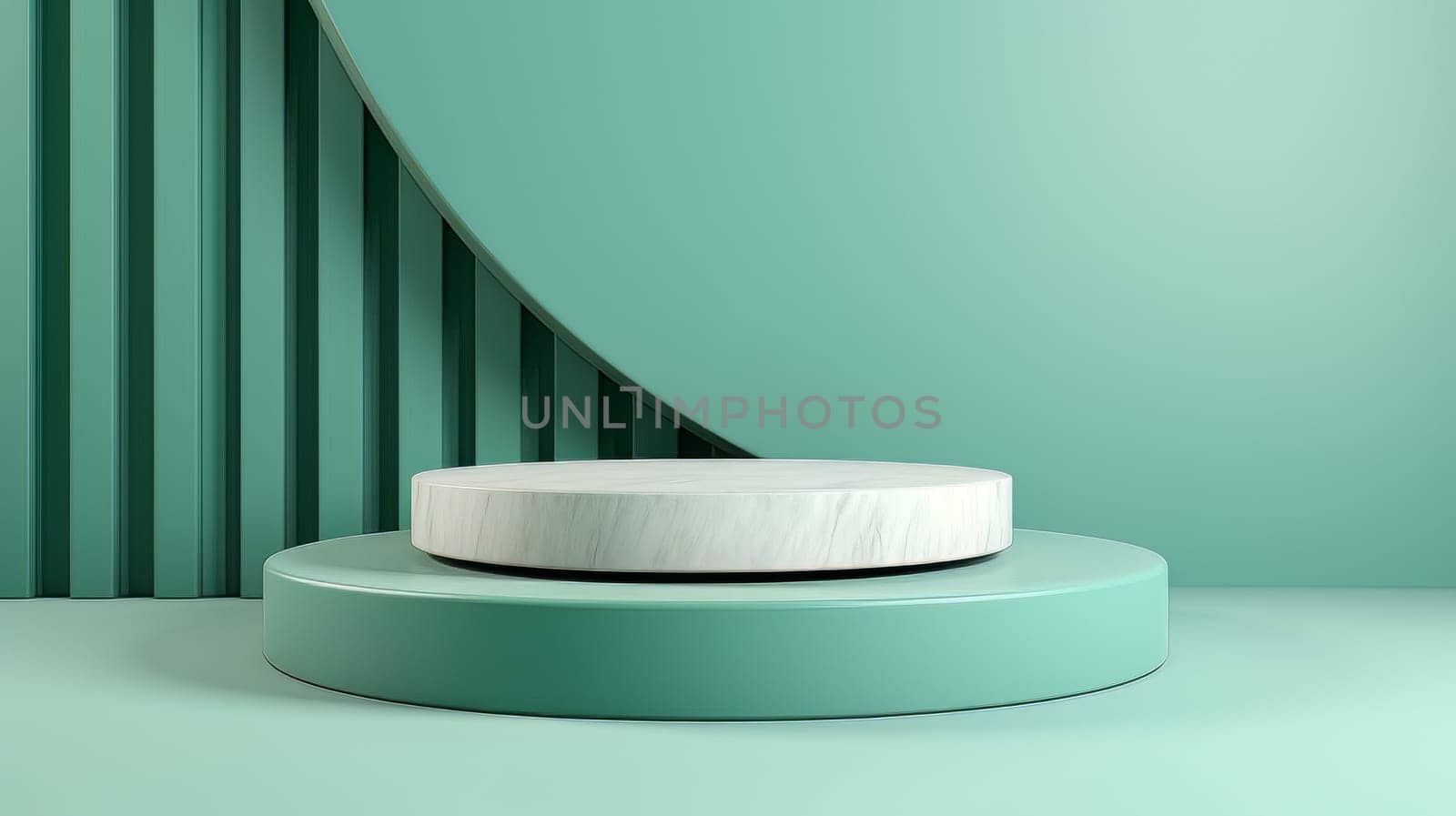 Abstract minimalistic monochrome scene with geometric shapes. Green 3D visualization AI by but_photo