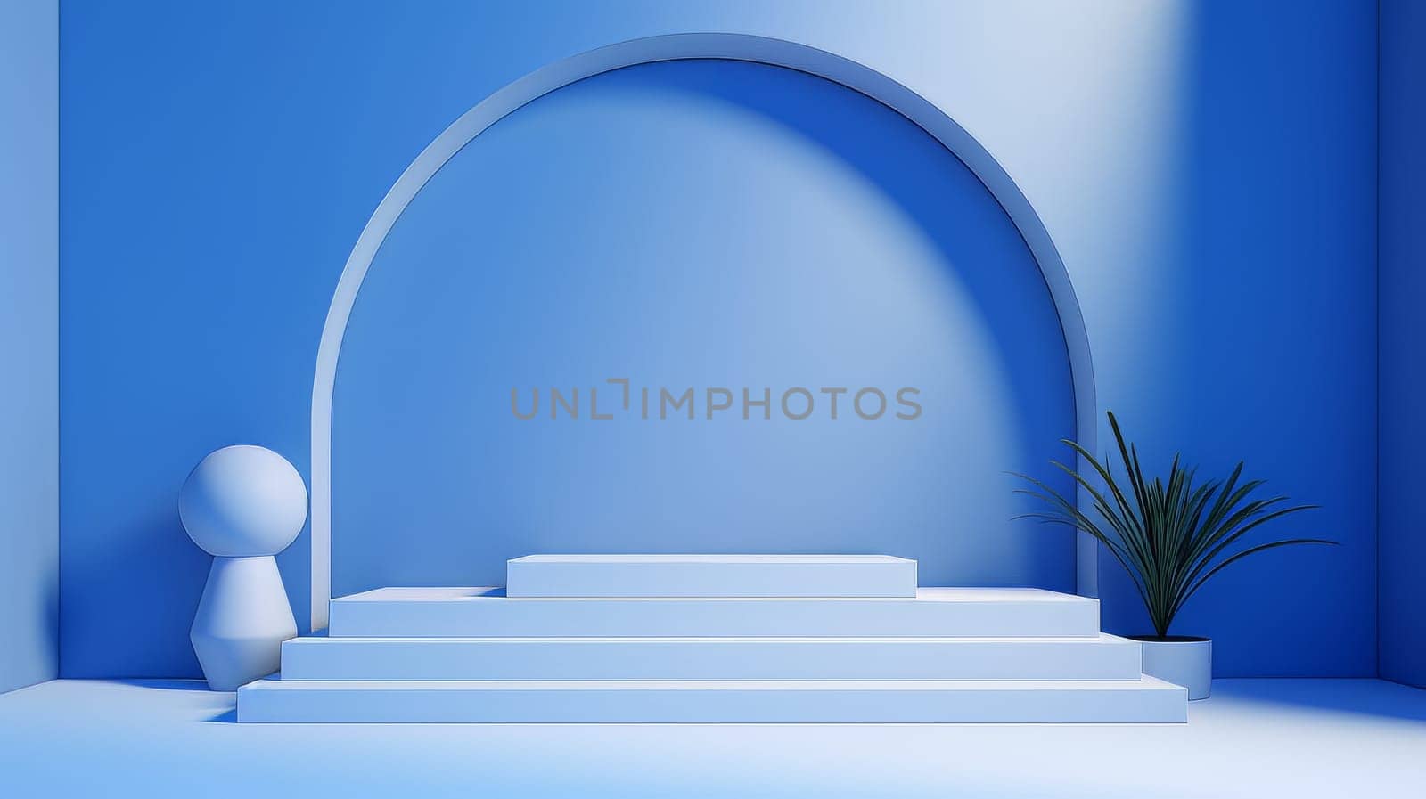 Abstract minimalistic monochrome scene with geometric shapes. Blue 3D visualization AI by but_photo