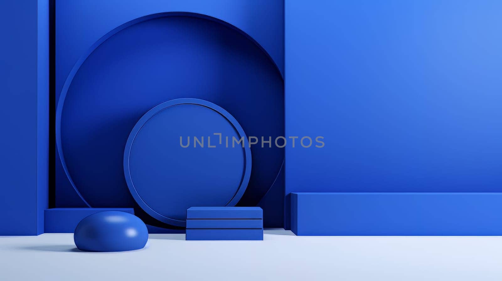 Abstract minimalistic monochrome scene with geometric shapes. Blue 3D visualization AI by but_photo