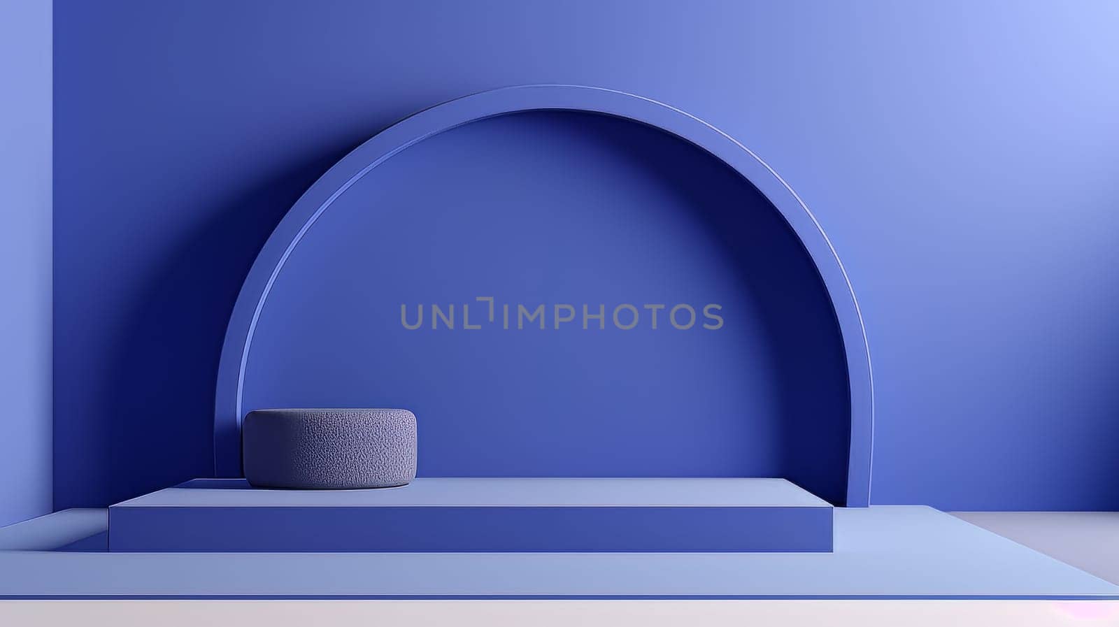 Blue Abstract 3D Elegant Podium Stage. Modern 3D Rendered Room with geometric shapes, cosmetic product display stage. generative AI