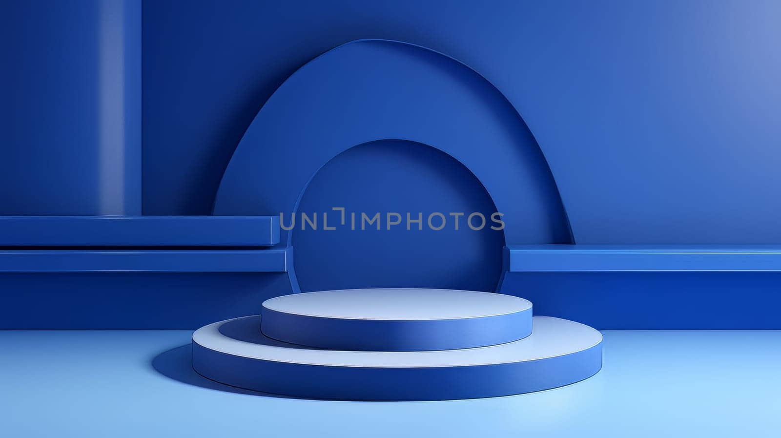 Abstract minimalistic monochrome scene with geometric shapes. Blue 3D visualization AI by but_photo