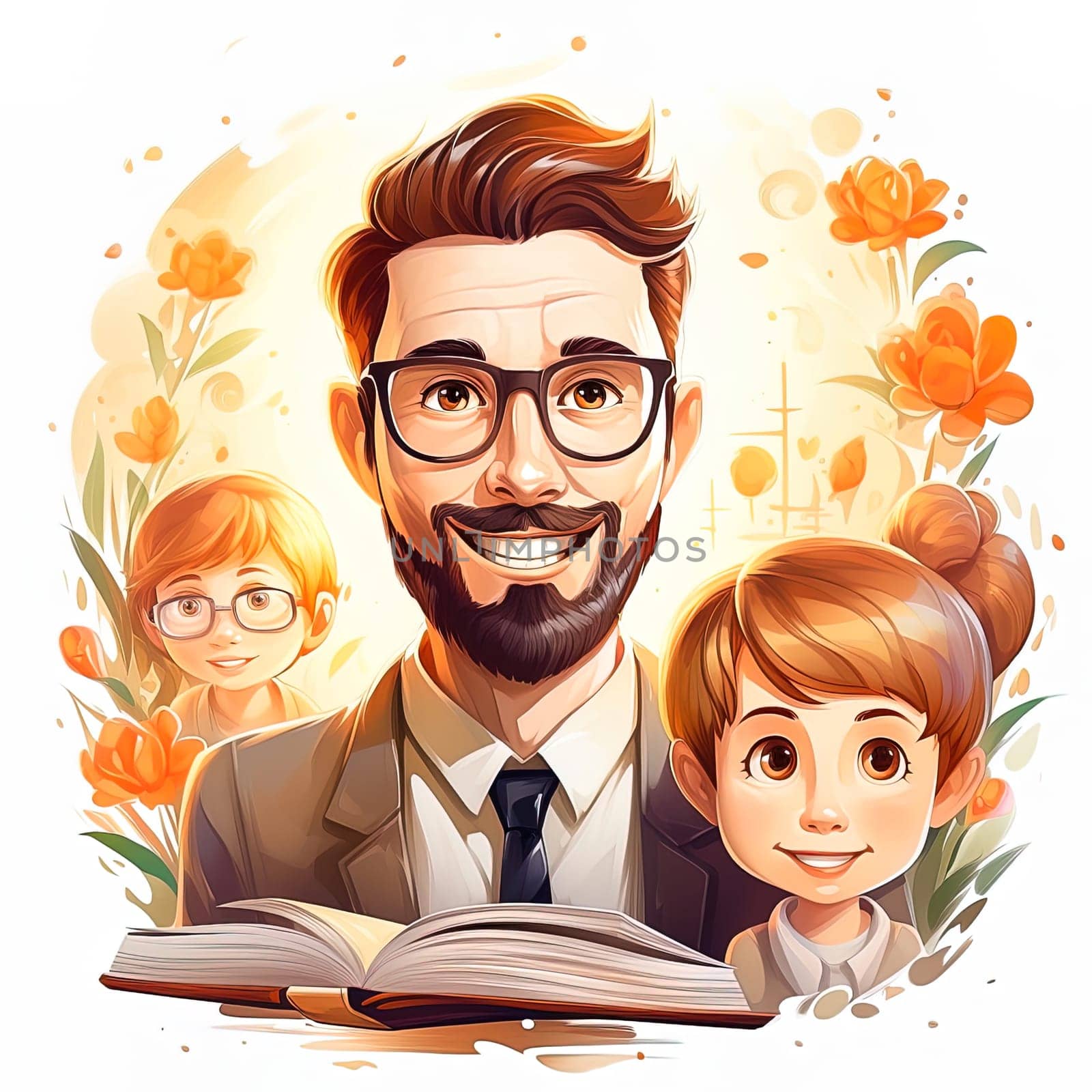 Illustration of a man with a beard of a primary school teacher. by Yurich32