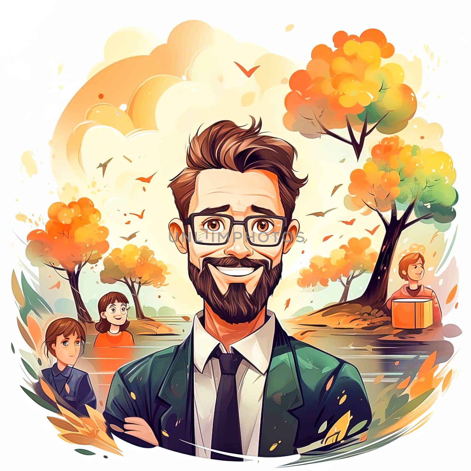 Illustration of a man with a beard of a primary school teacher. by Yurich32